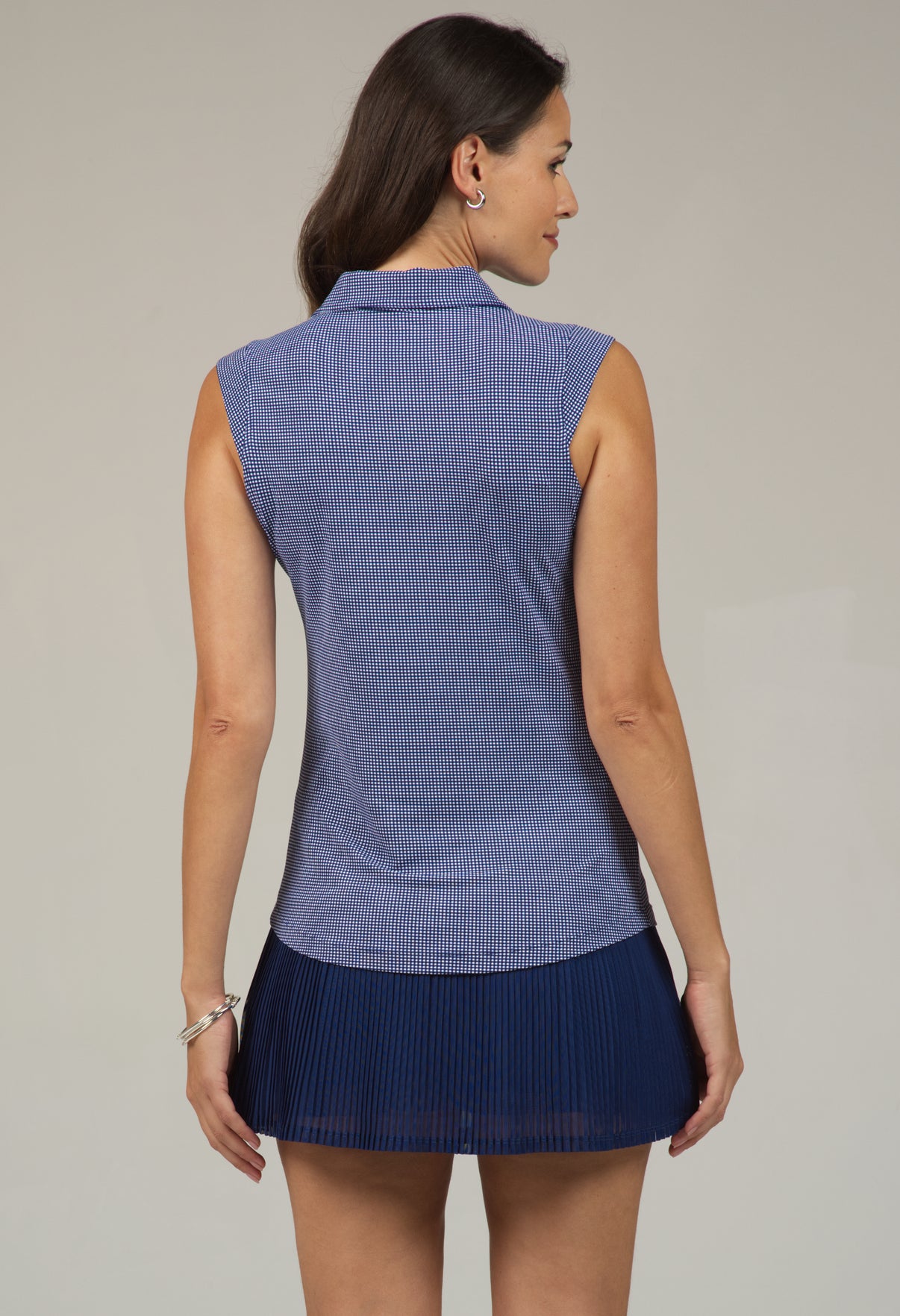 IBKÜL - Mini Check Print Sleeveless Polo – 14754 - Color: Navy/White