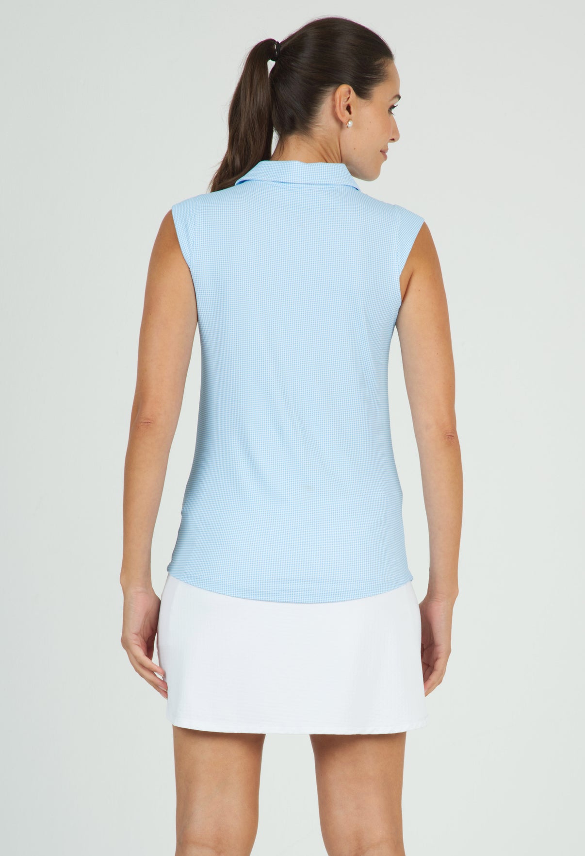 IBKÜL - Mini Check Print Sleeveless Polo – 14754 - Color: Peri/White