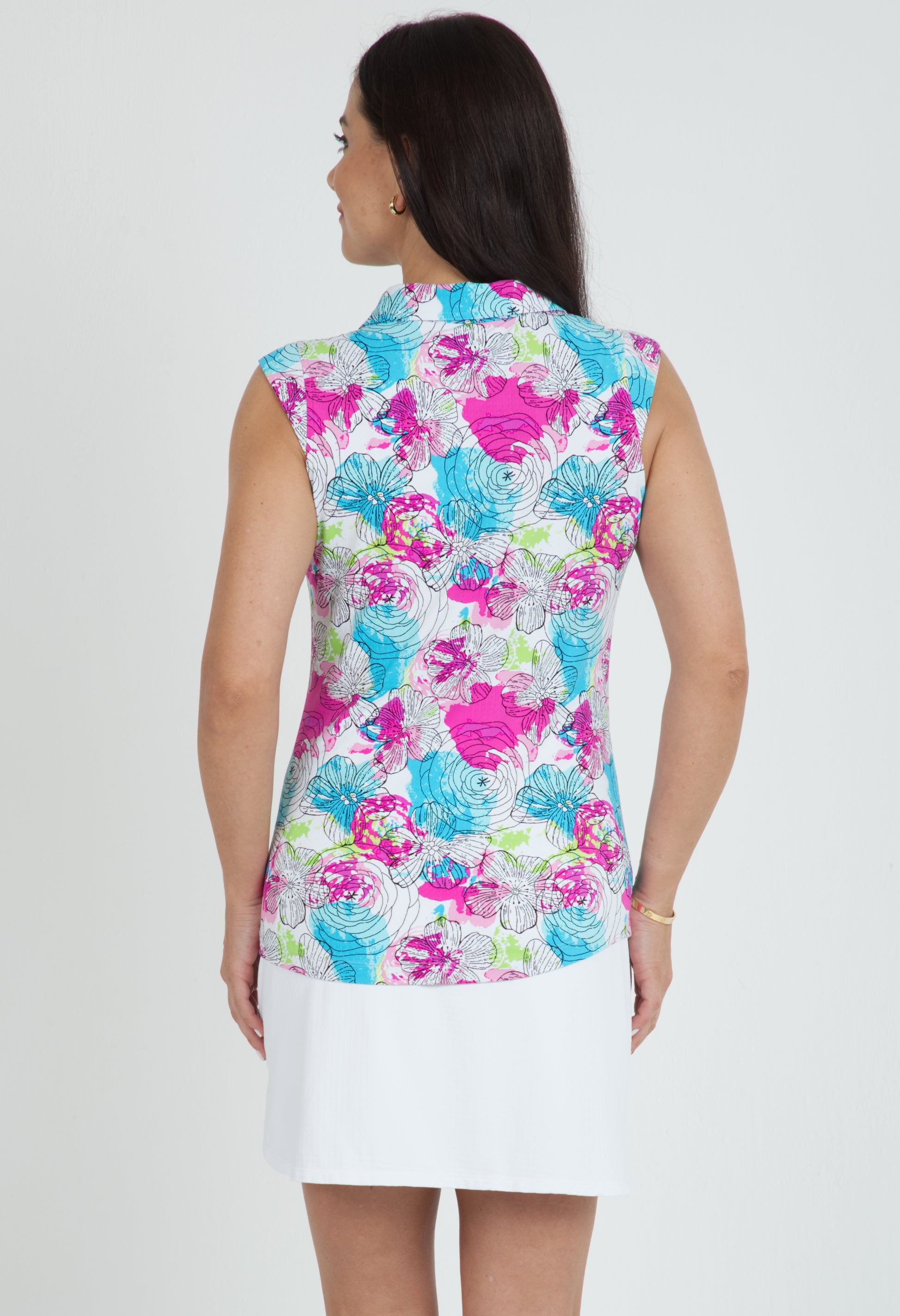 IBKÜL - Paddy Print Sleeveless Polo – 14757 - Color: Hot Pink Multi
