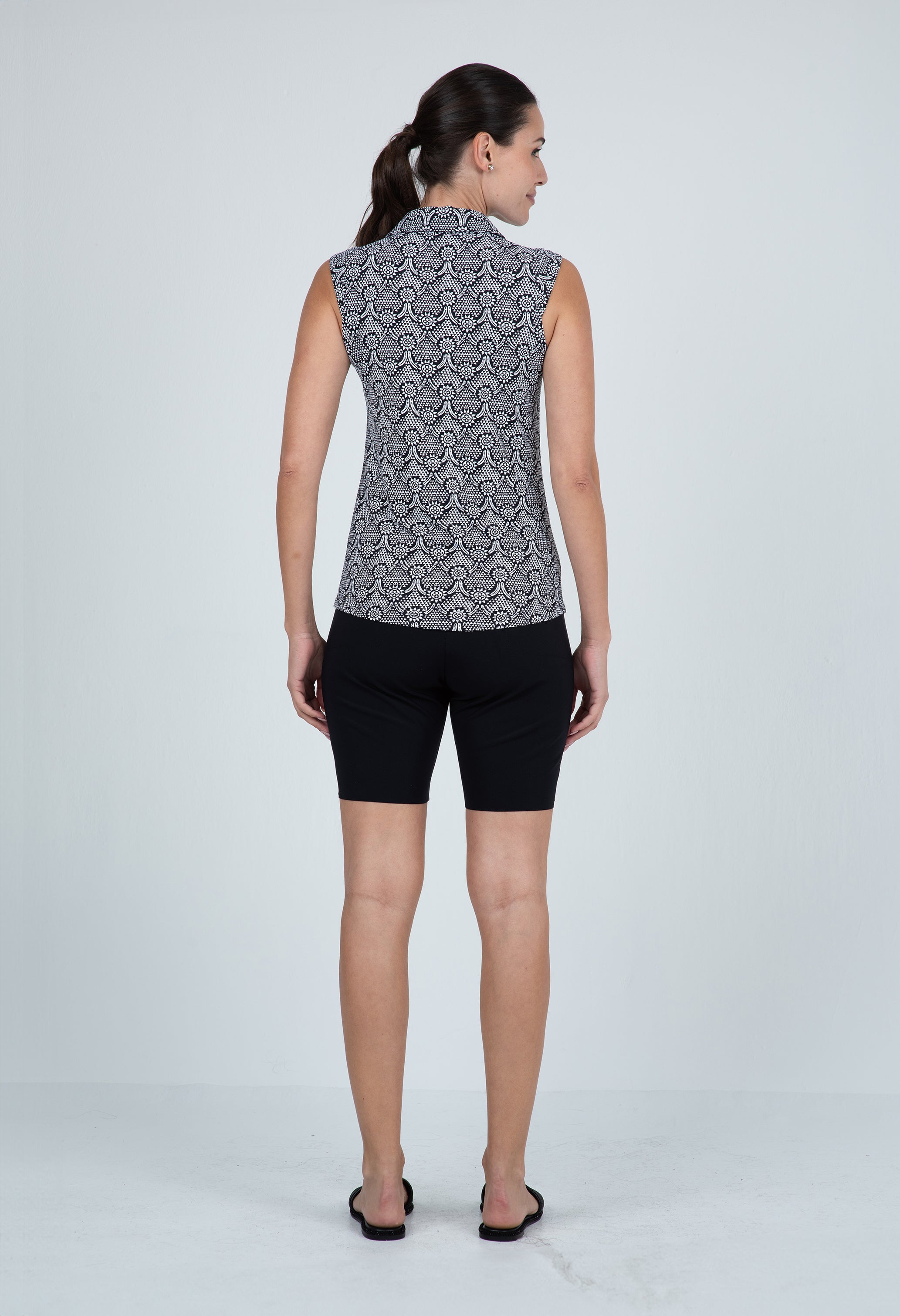IBKÜL - Leslie Print Sleeveless Polo – 14868 - Color: Black/White