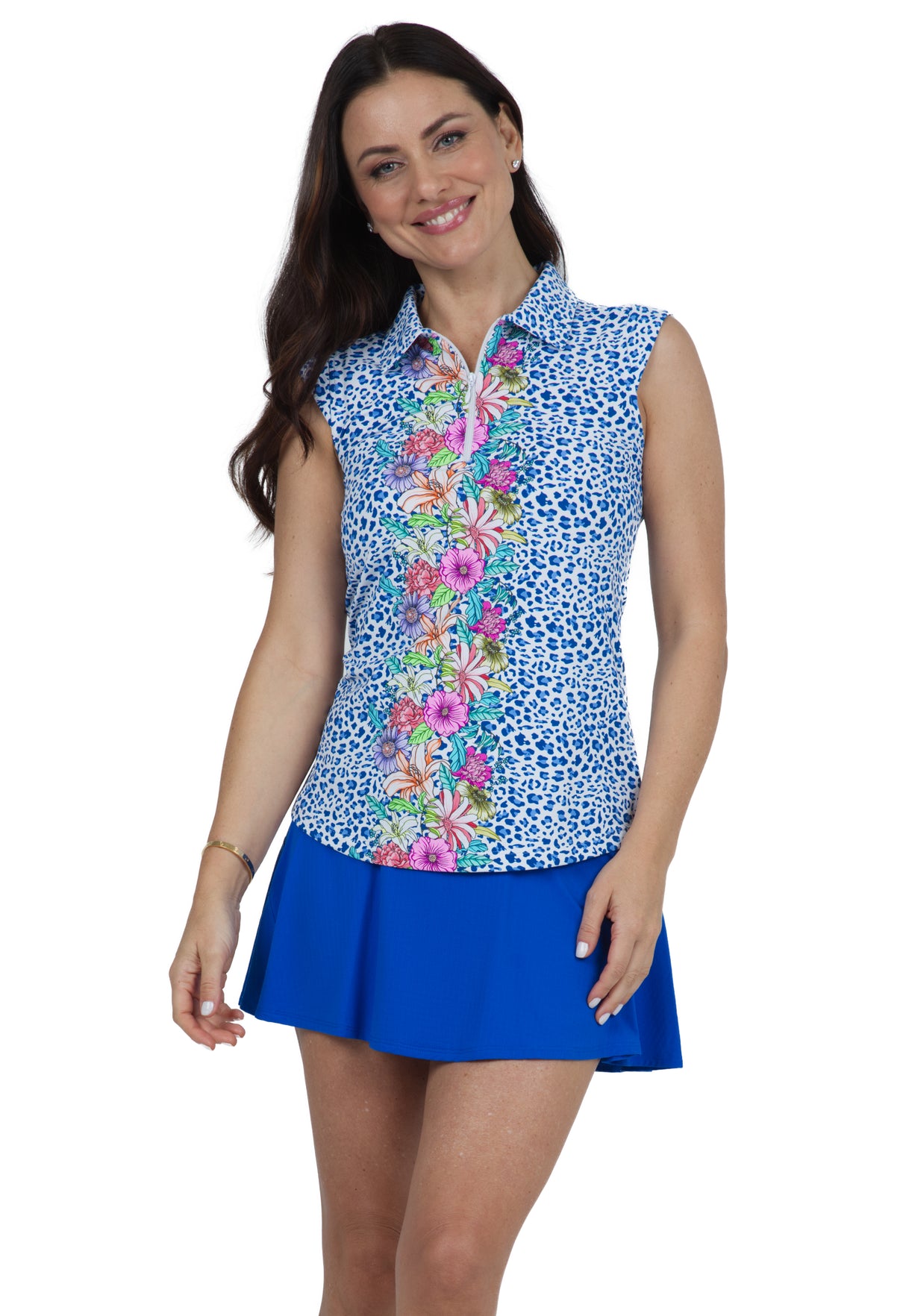 IBKÜL - Carrie Print Sleeveless Polo – 14872 - Color: Blue Multi
