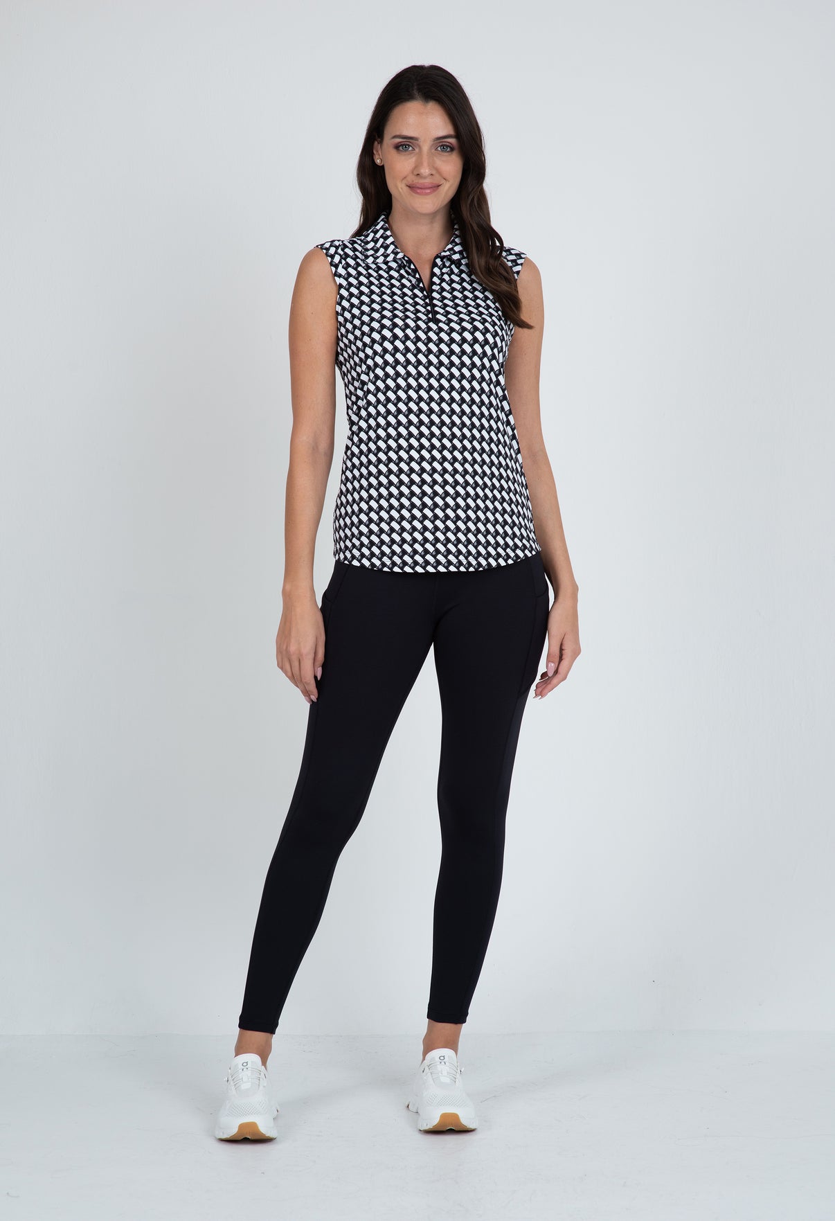 IBKÜL - Brooke Print Sleeveless Polo – 14875 - Color: White/Black