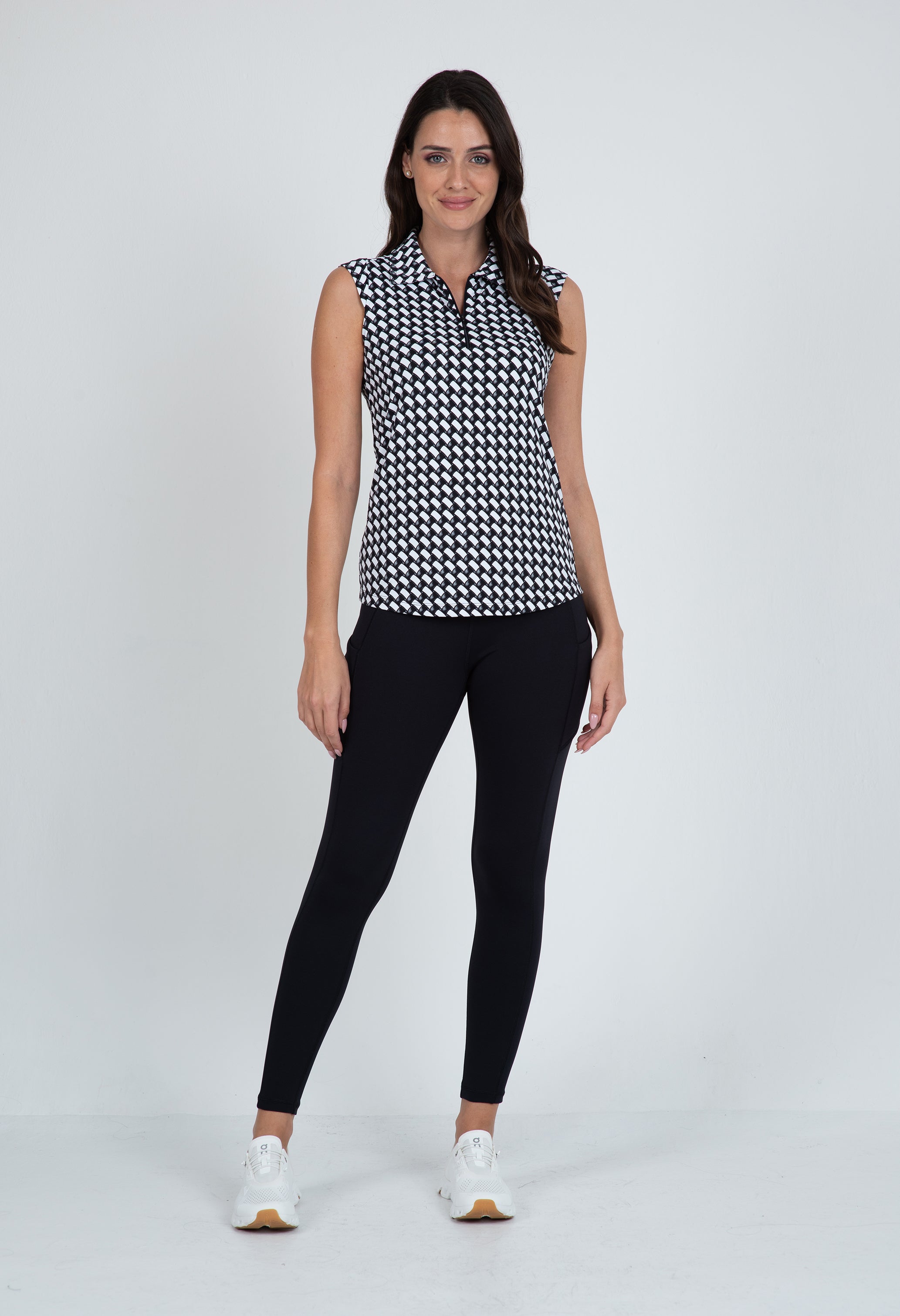 IBKÜL - Brooke Print Sleeveless Polo – 14875 - Color: White/Black