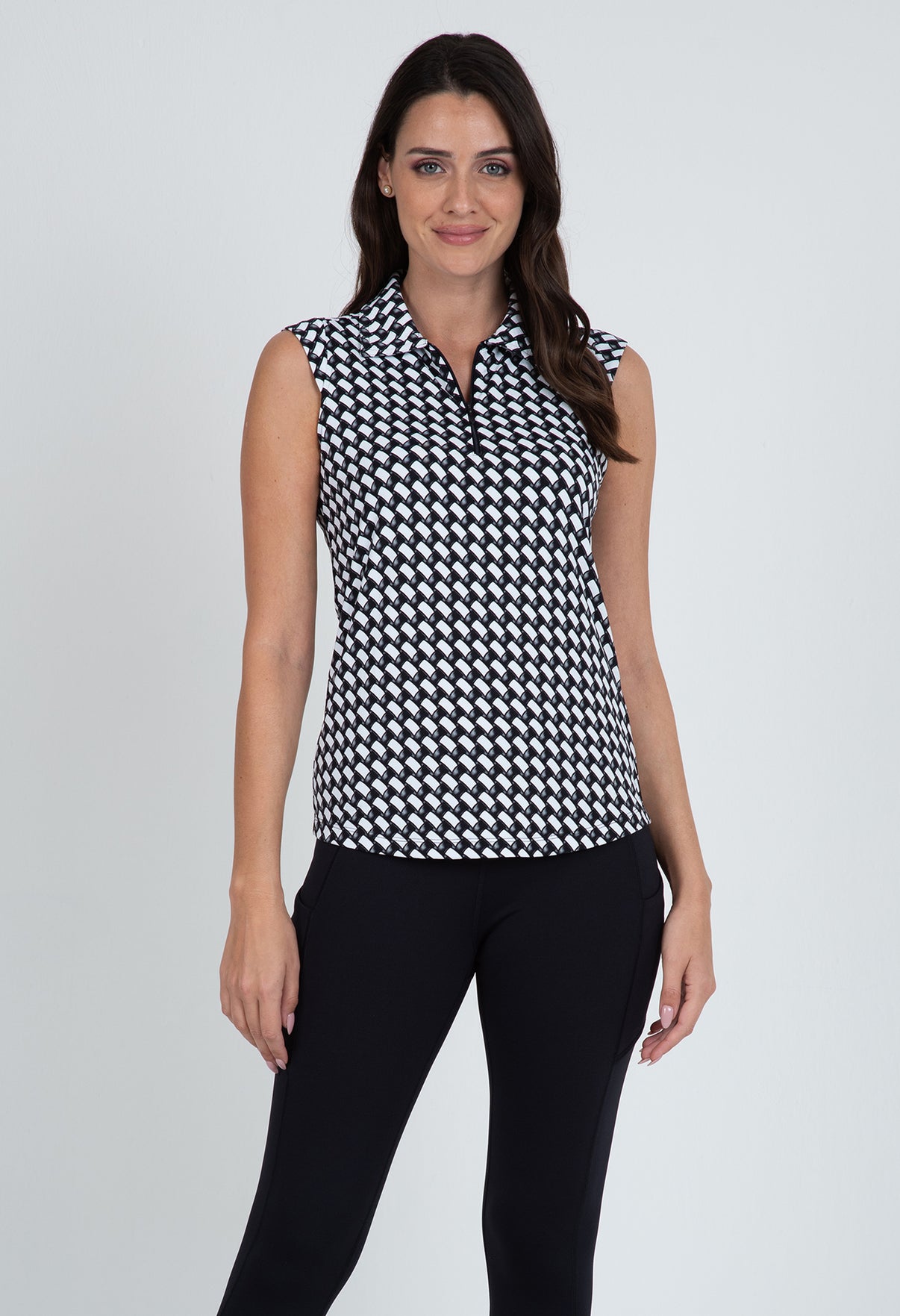 IBKÜL - Brooke Print Sleeveless Polo – 14875 - Color: White/Black