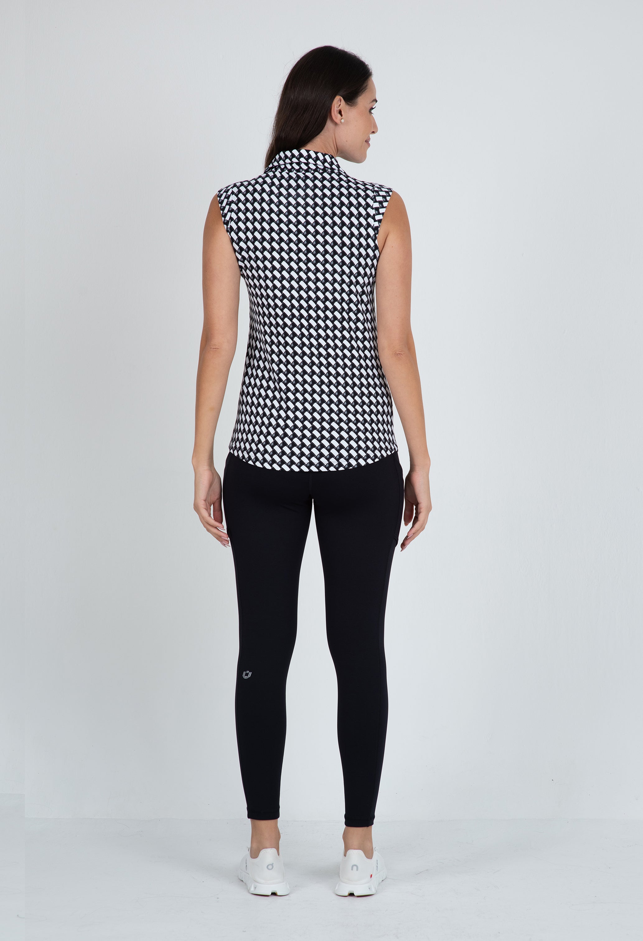 IBKÜL - Brooke Print Sleeveless Polo – 14875 - Color: White/Black