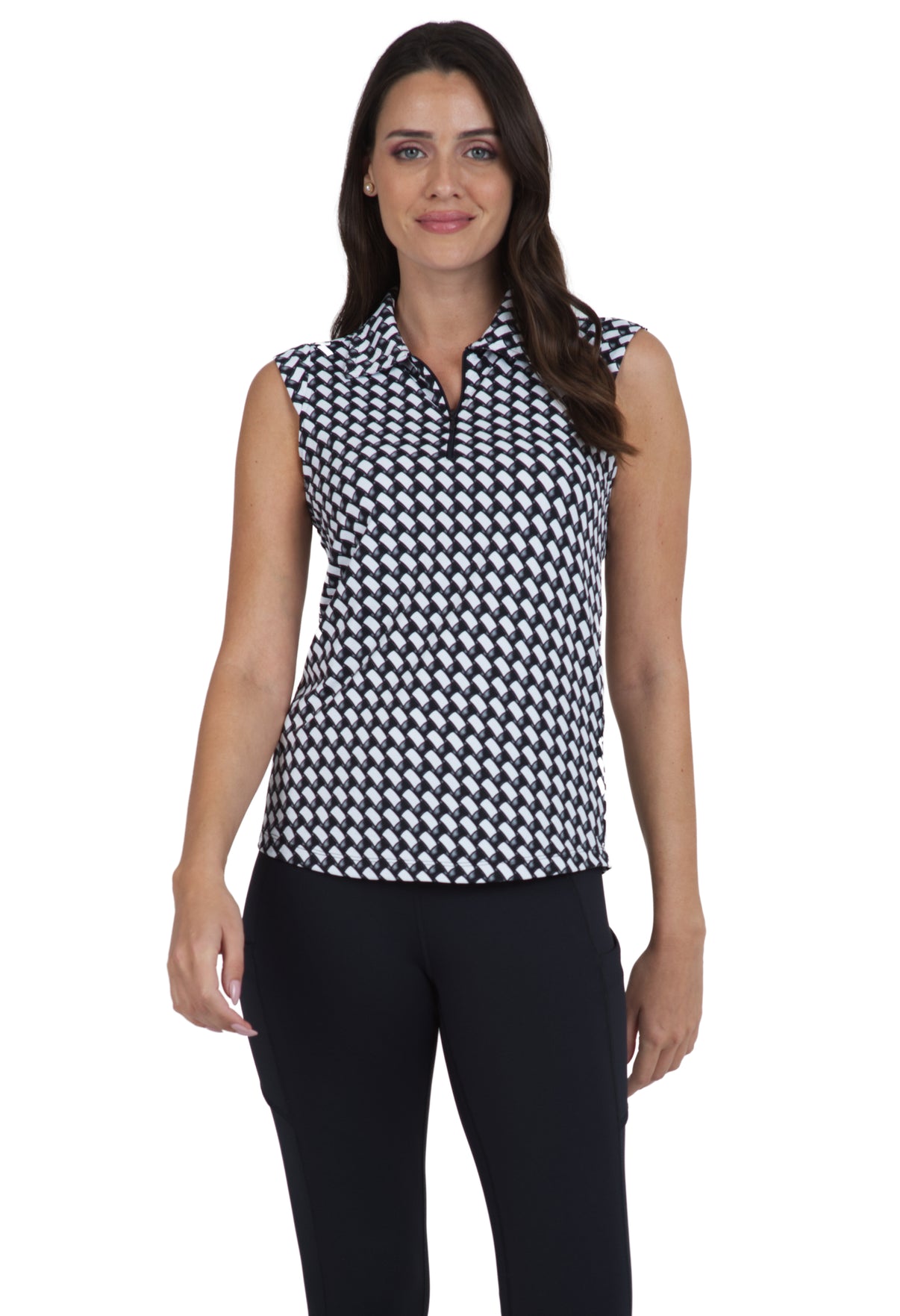 IBKÜL - Brooke Print Sleeveless Polo – 14875 - Color: White/Black