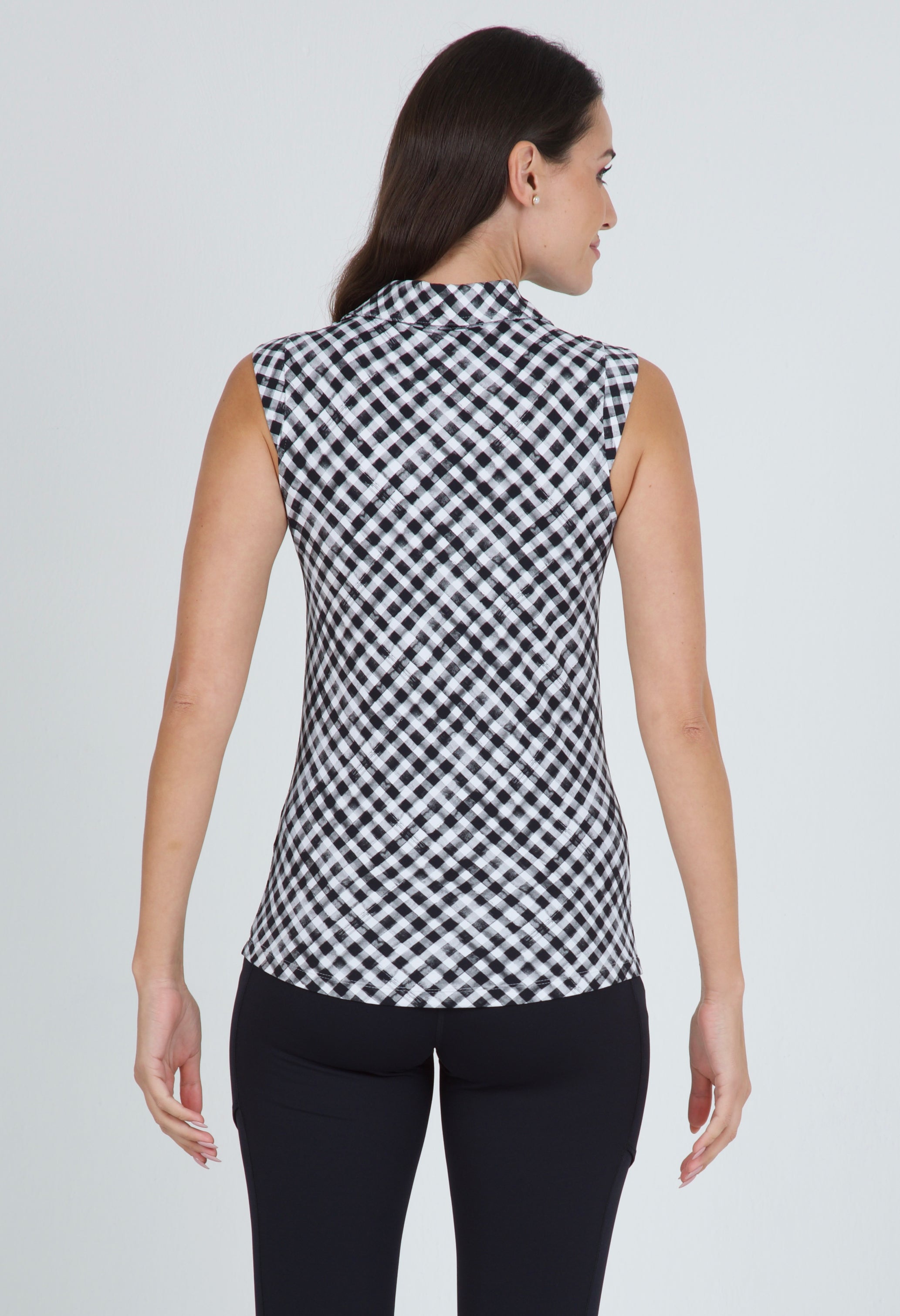 IBKÜL - Gingham Check Print Sleeveless Polo – 14876 - Color: Black/White