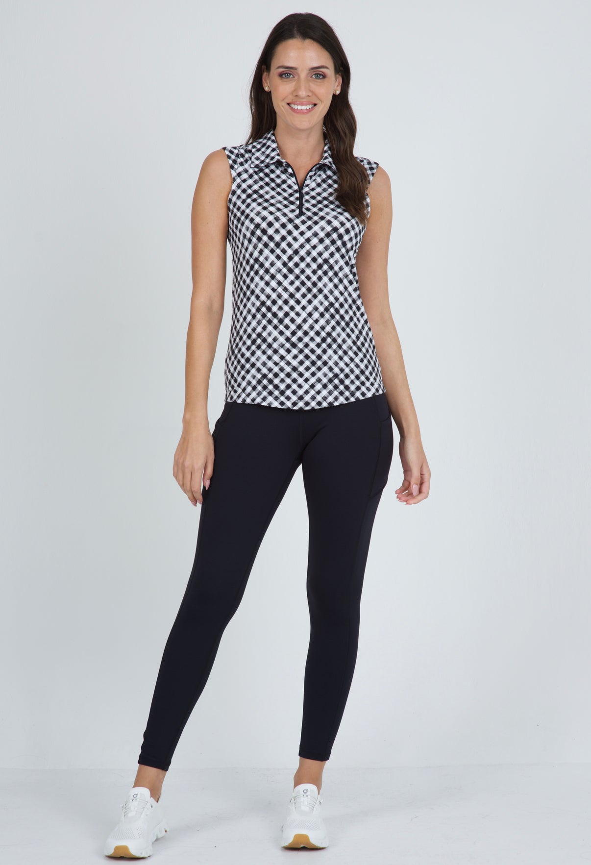 IBKÜL - Gingham Check Print Sleeveless Polo – 14876 - Color: Black/White