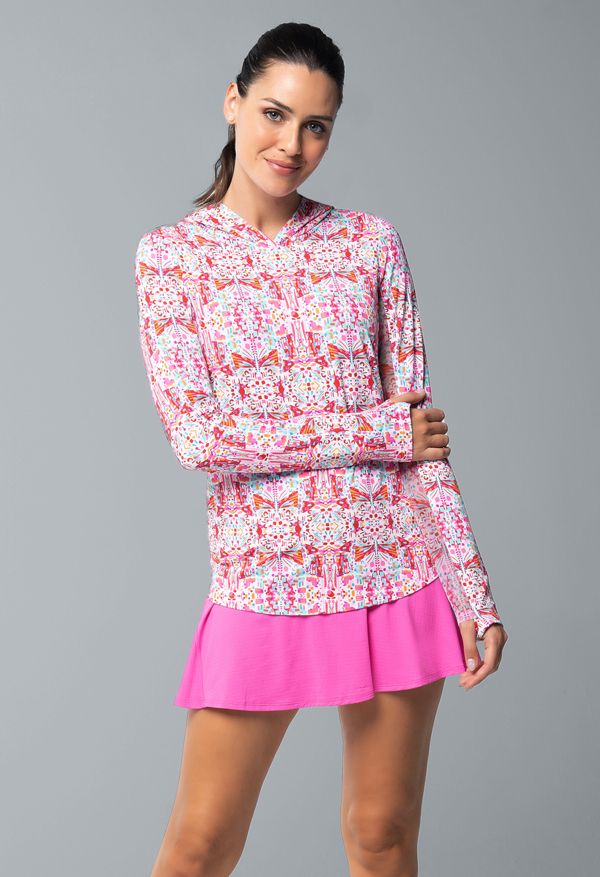 IBKÜL - Ridley Print Long Sleeve Hoody – 16089 - Color: Watermelon Multi
