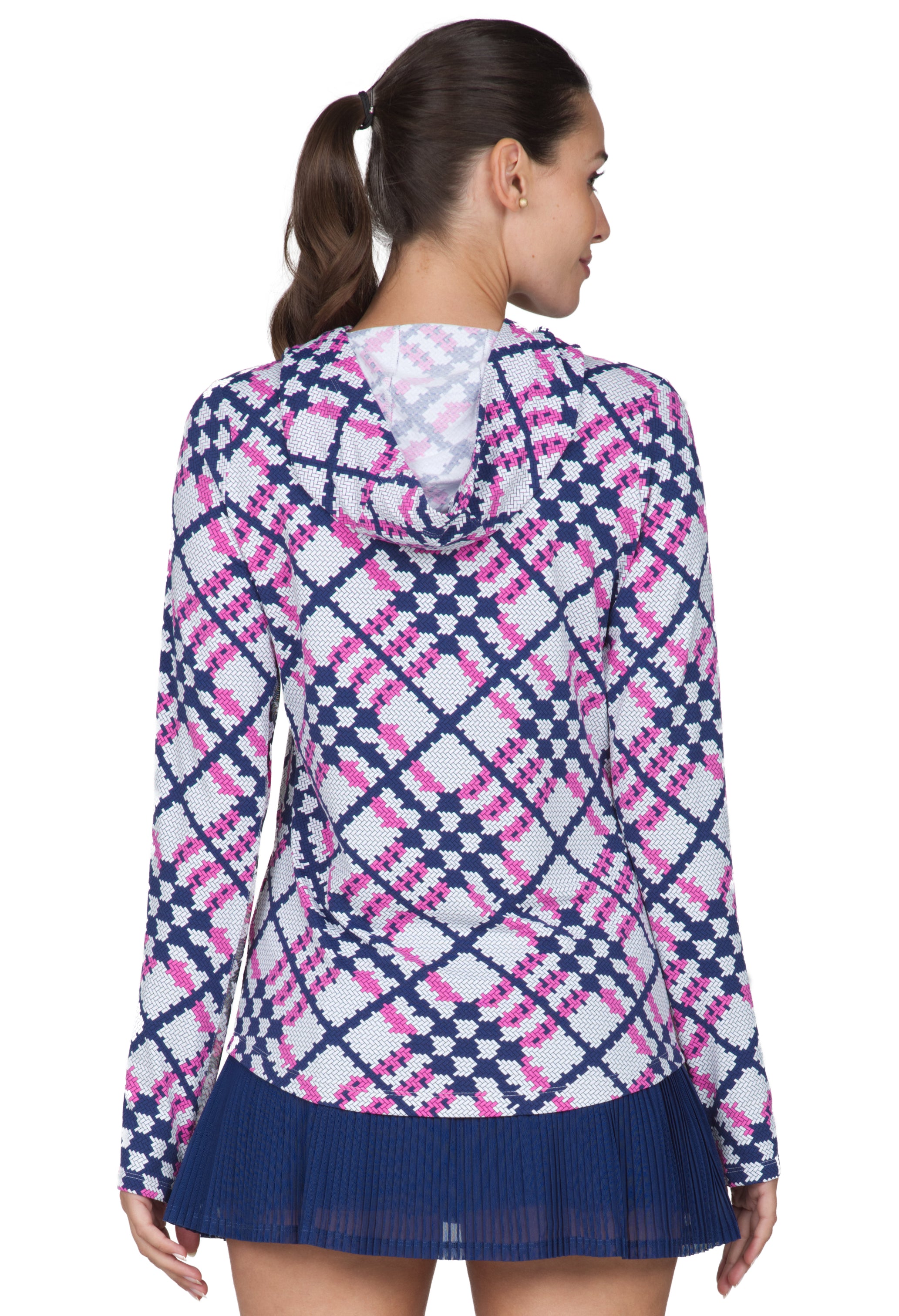 IBKÜL - Sonika Print Long Sleeve Hoody – 16653 - Color: Hot Pink/Navy