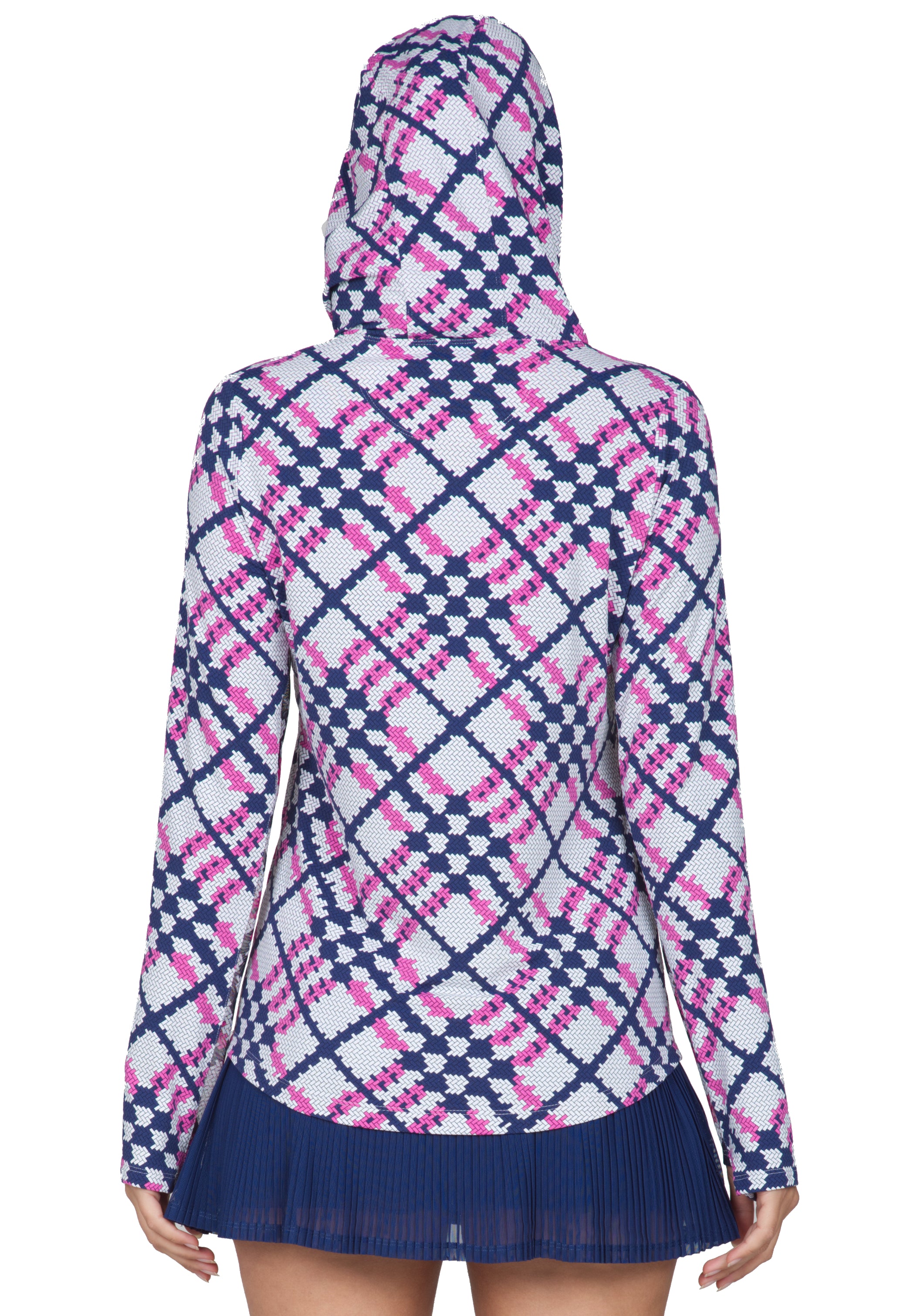 IBKÜL - Sonika Print Long Sleeve Hoody – 16653 - Color: Hot Pink/Navy
