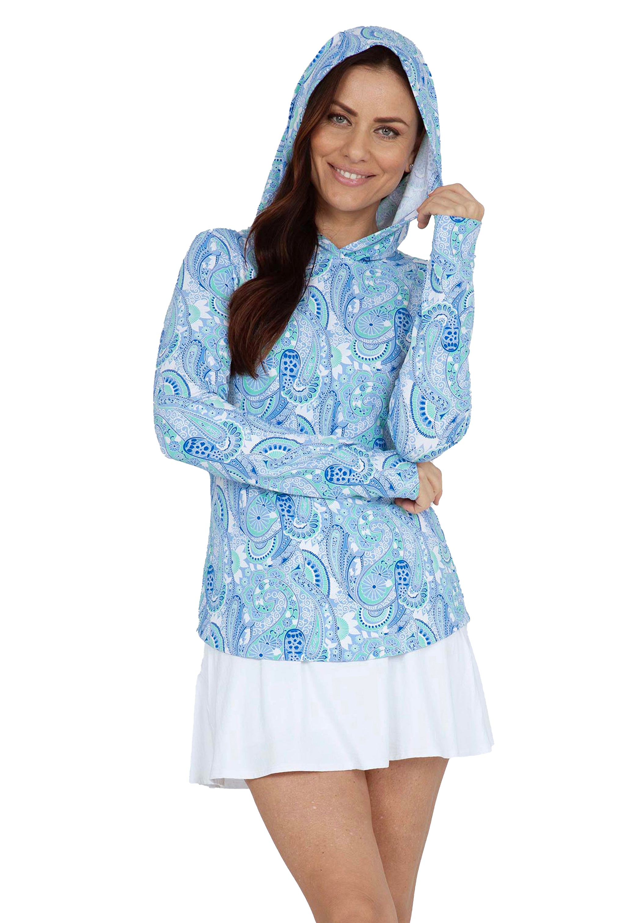 IBKÜL - Gloria Print Long Sleeve Hoody – 16869 - Color: Peri/Jade