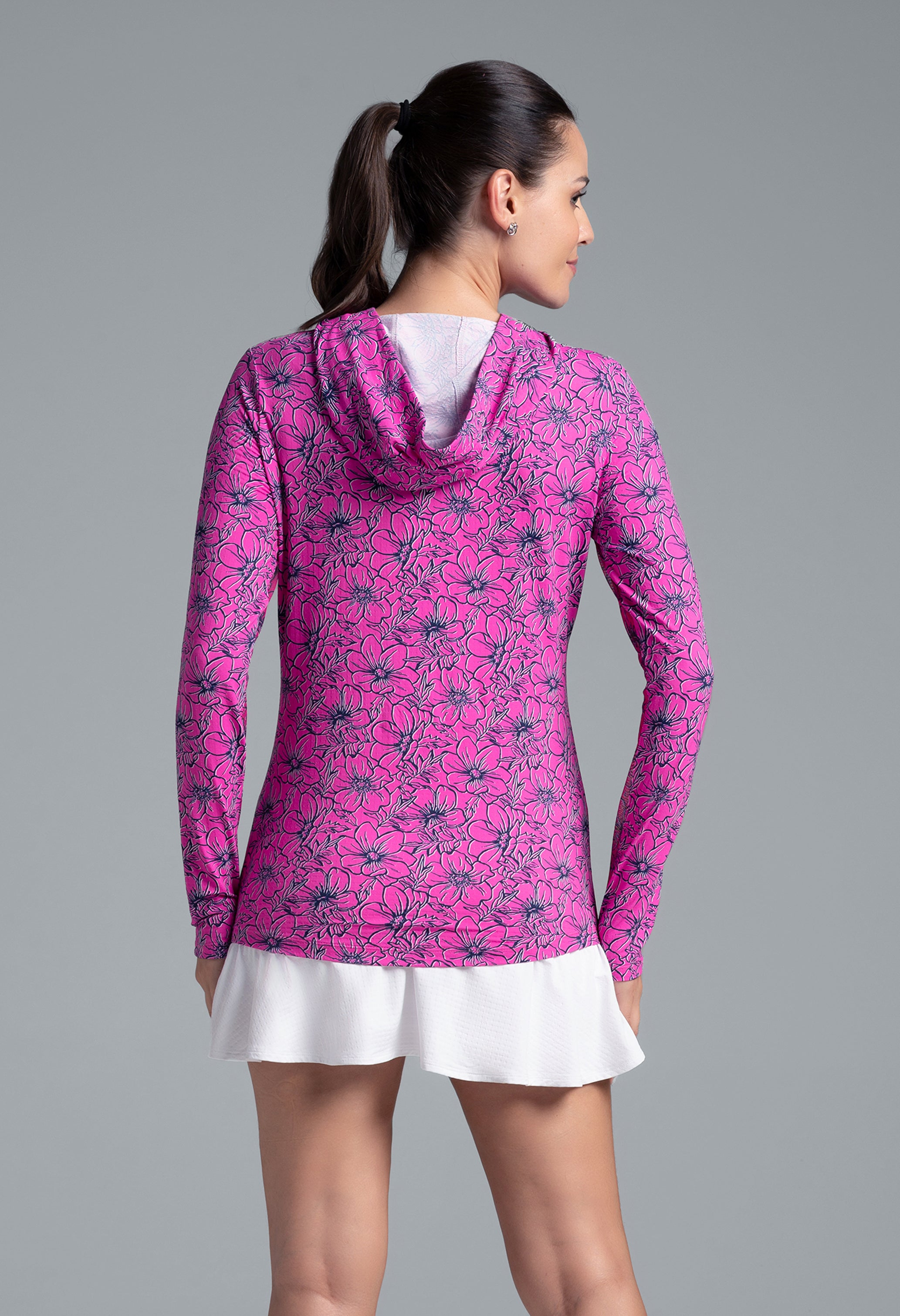 IBKÜL - Diana Print Long Sleeve Hoody – 16930 - Color: Hot Pink/Navy