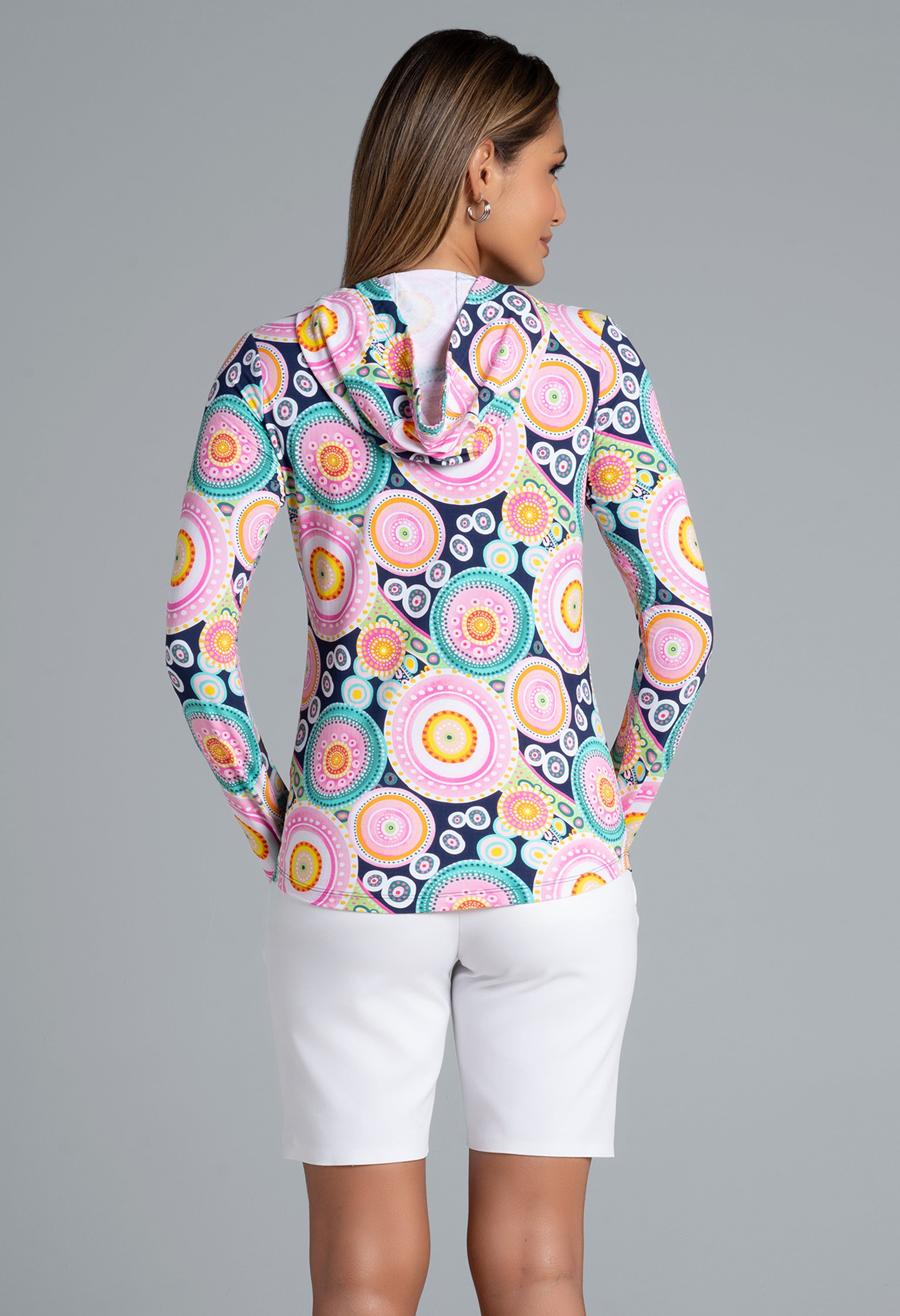 IBKÜL - Leona Print Long Sleeve Hoody – 16933 - Color: Navy Multi