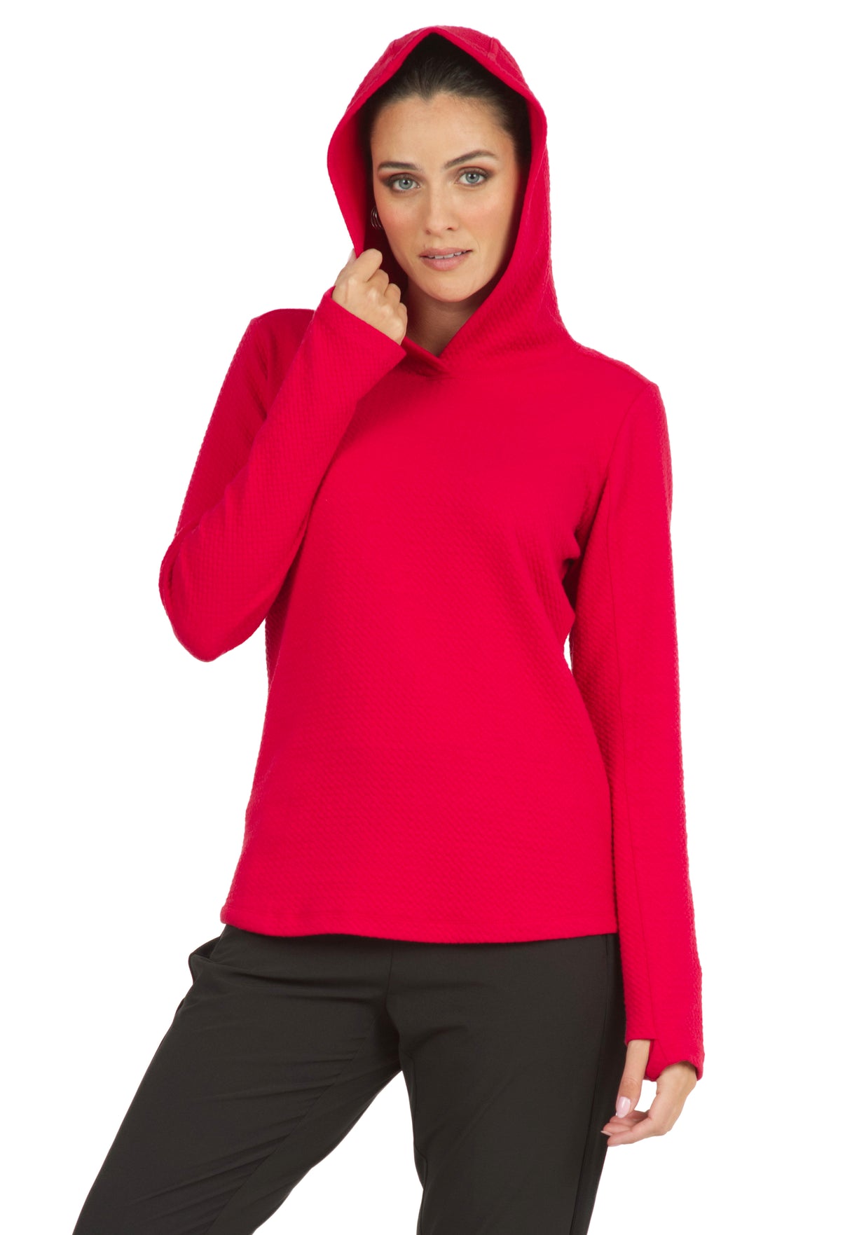 IBKÜL - Solid Popcorn Stitch Hoody - 30000 - Color: Red