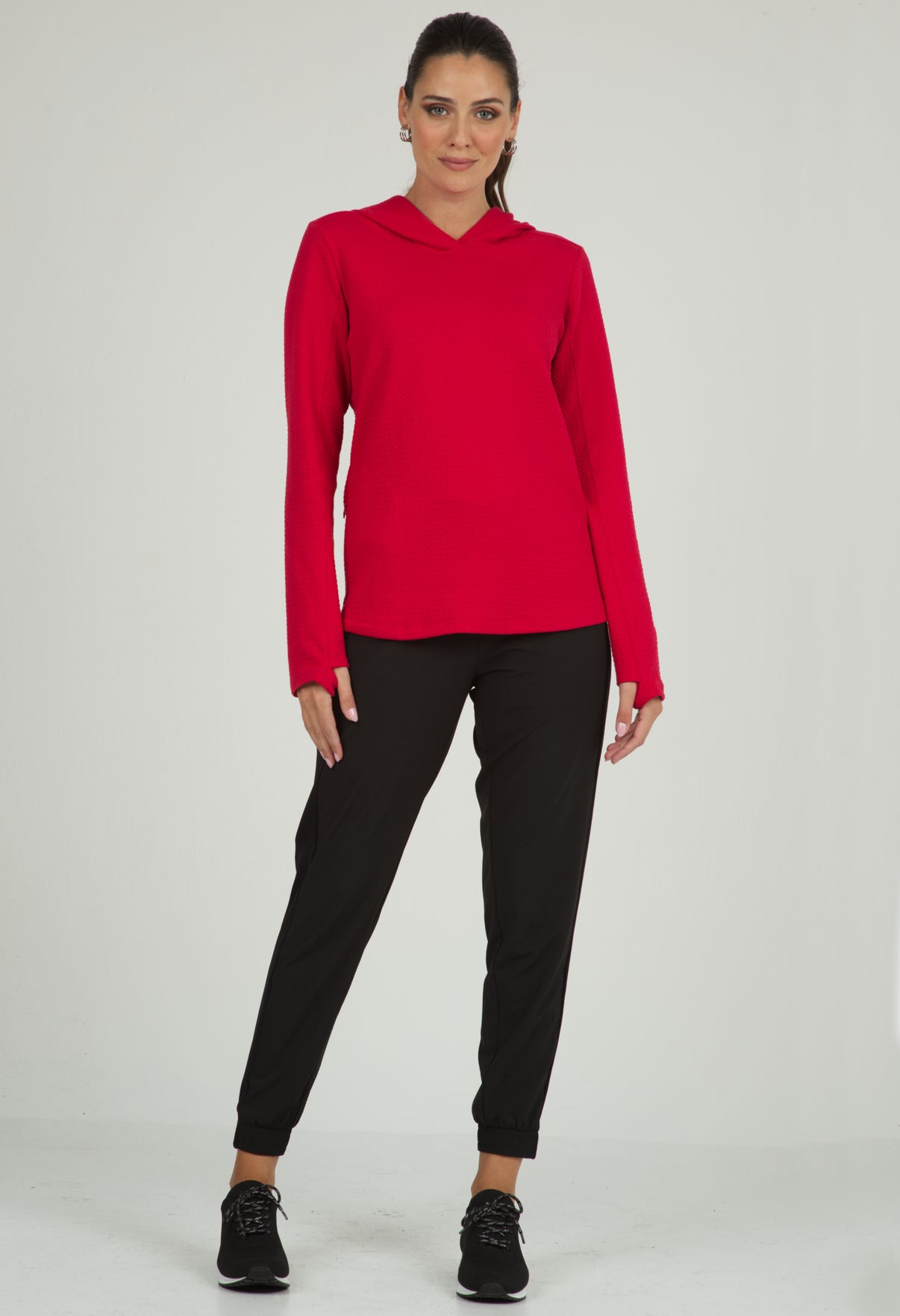 IBKÜL - Solid Popcorn Stitch Hoody - 30000 - Color: Red