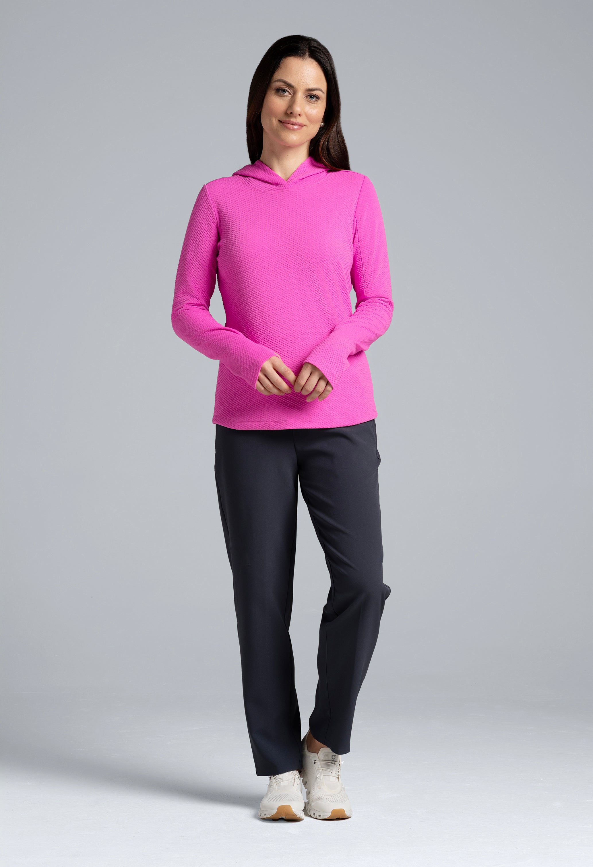 IBKÜL - Solid Popcorn Stitch Hoody - 30001 - Color: Hot Pink