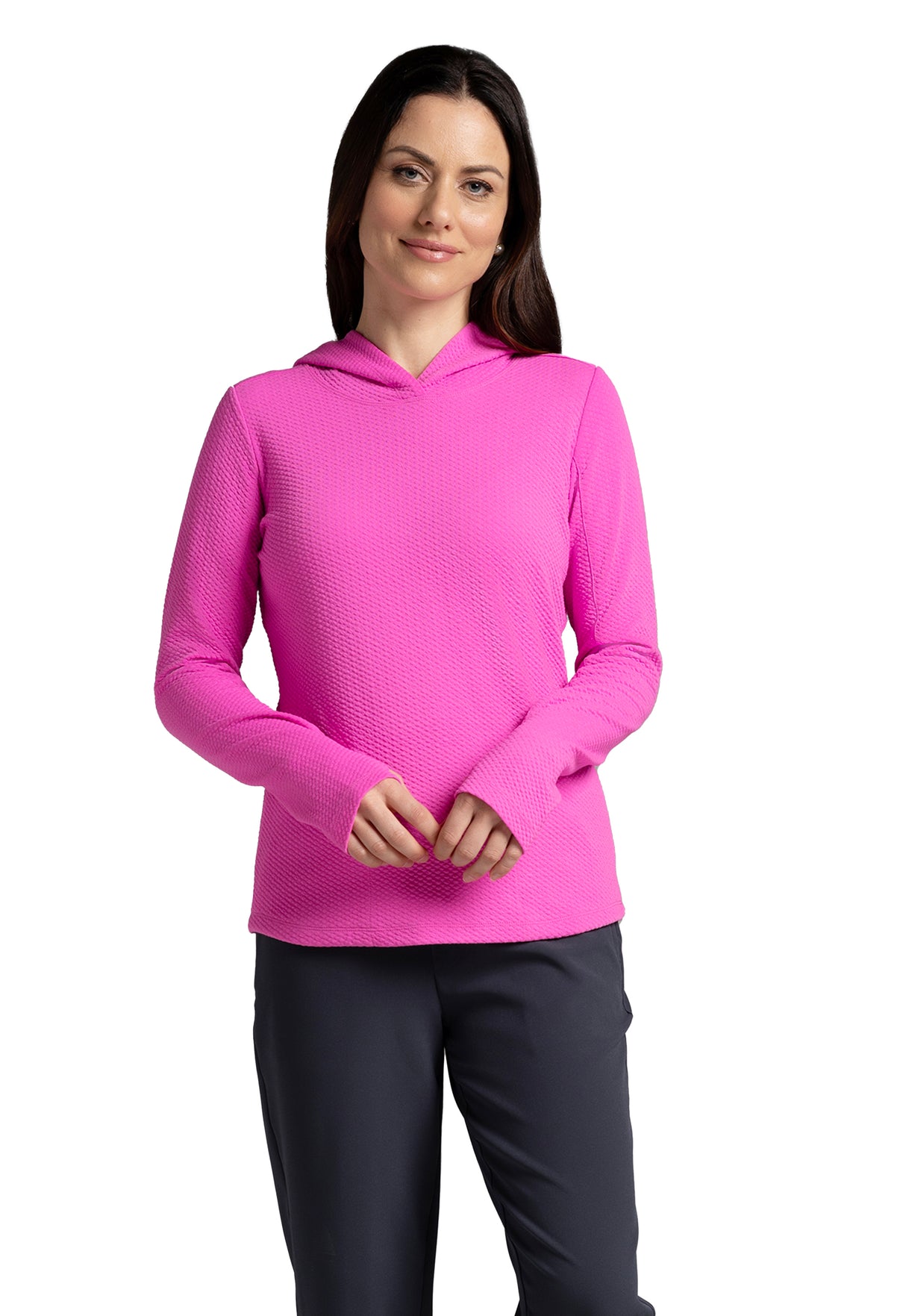 IBKÜL - Solid Popcorn Stitch Hoody - 30001 - Color: Hot Pink