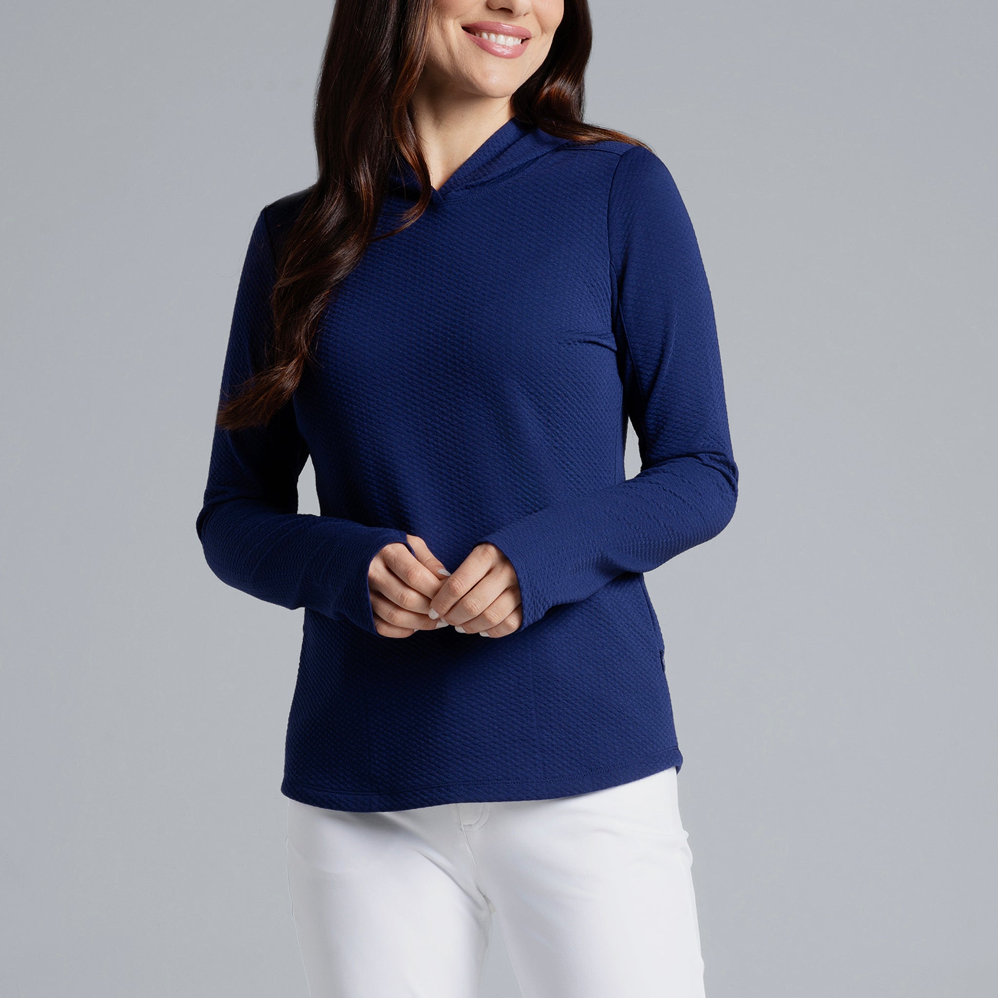 IBKÜL - Solid Popcorn Stitch Hoody - 30001 - Color: Navy