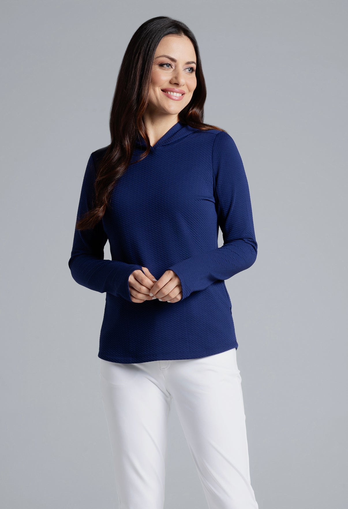 IBKÜL - Solid Popcorn Stitch Hoody - 30001 - Color: Navy