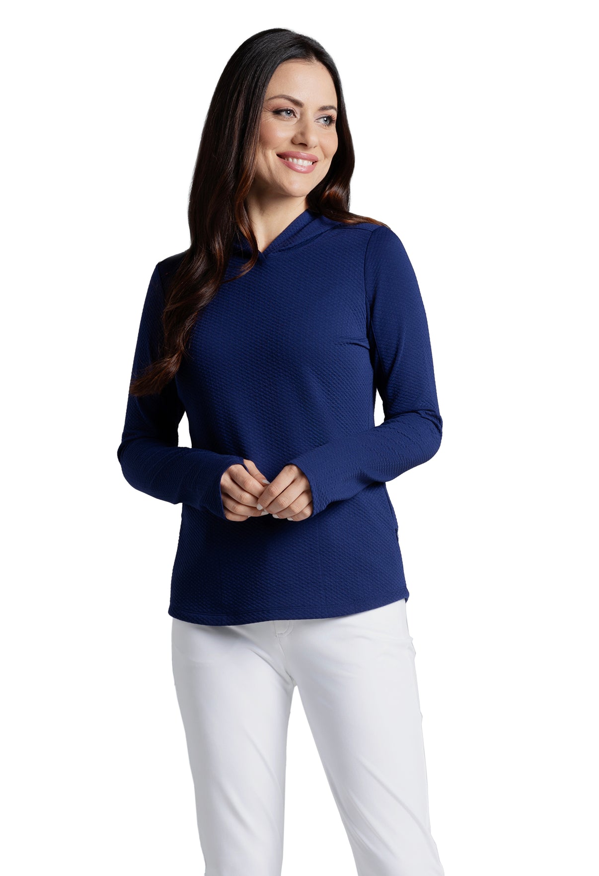 IBKÜL - Solid Popcorn Stitch Hoody - 30001 - Color: Navy