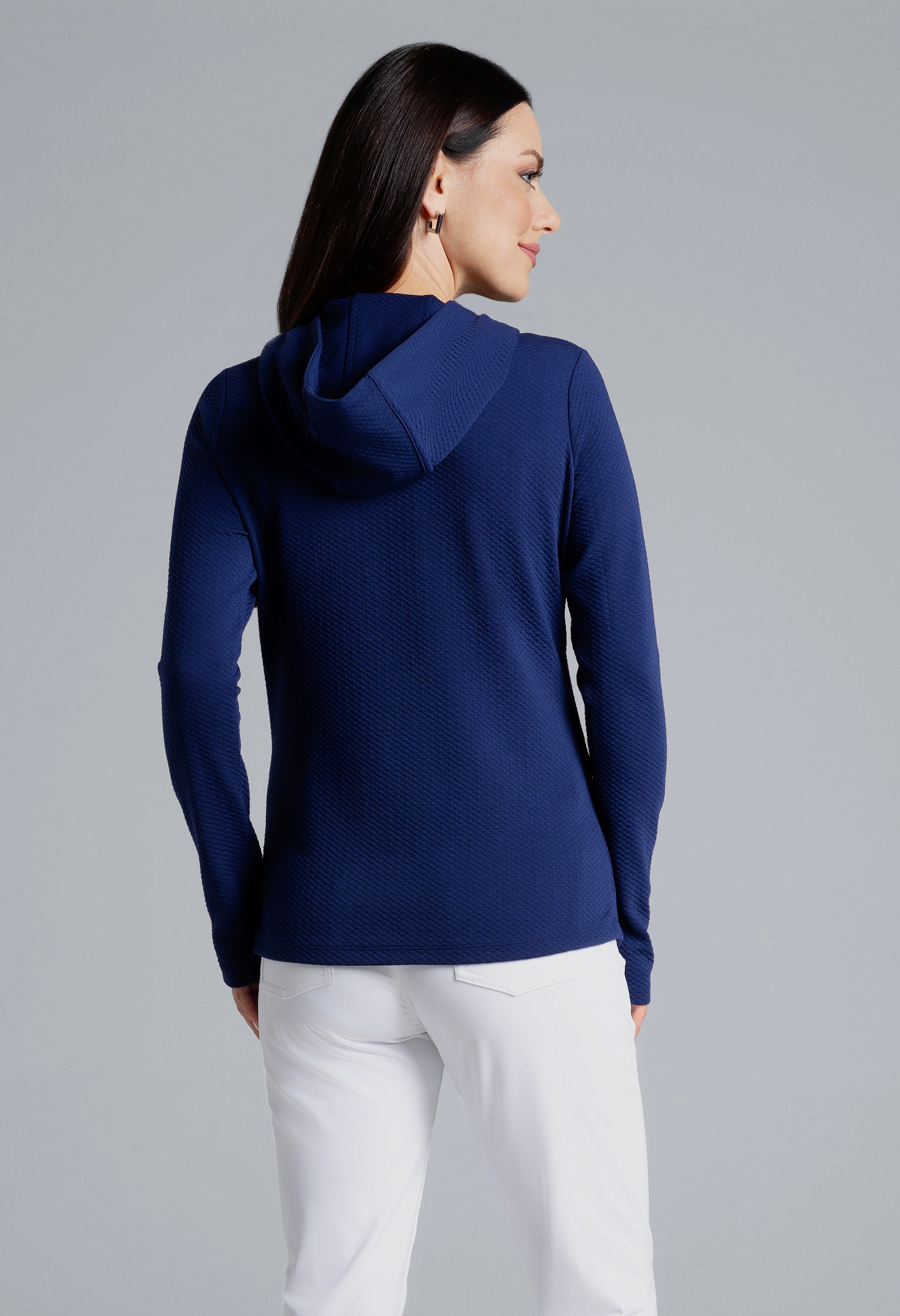 IBKÜL - Solid Popcorn Stitch Hoody - 30001 - Color: Navy