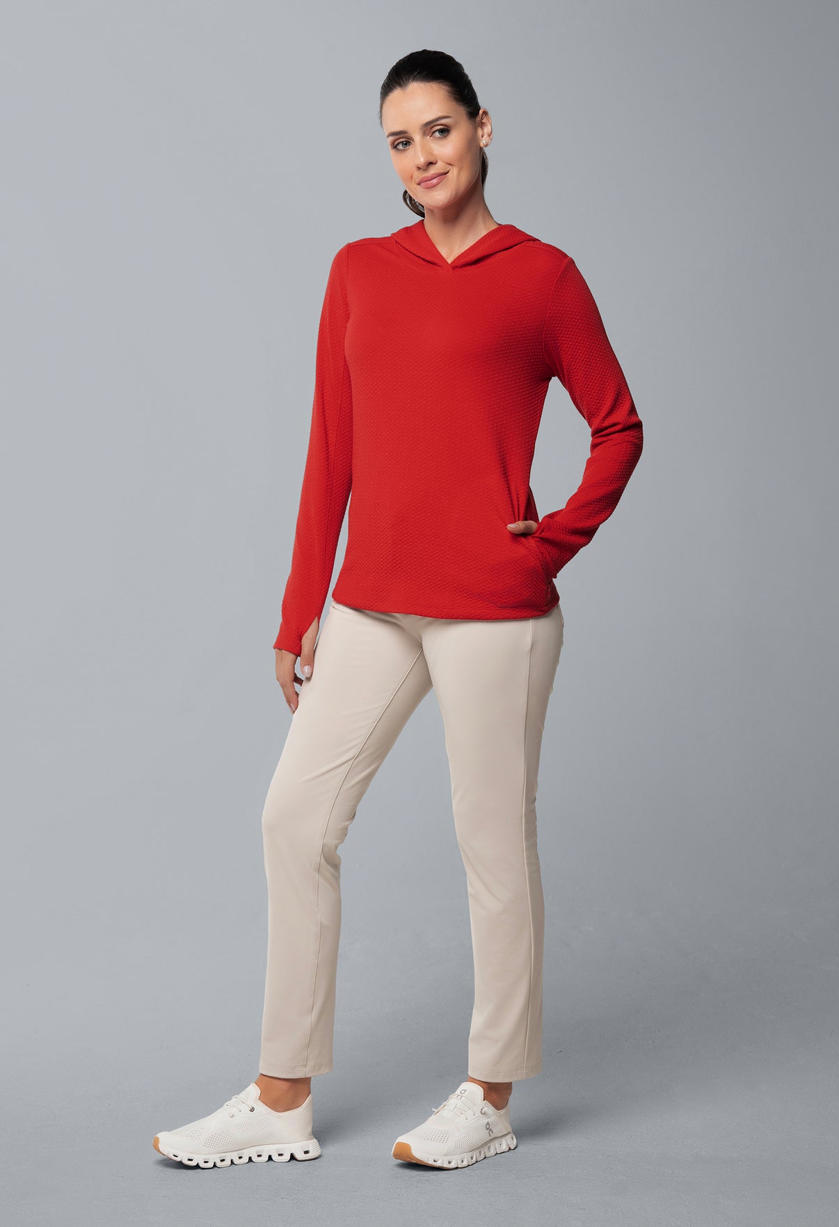 IBKÜL - Solid Popcorn Stitch Hoody - 30001 - Color: Red