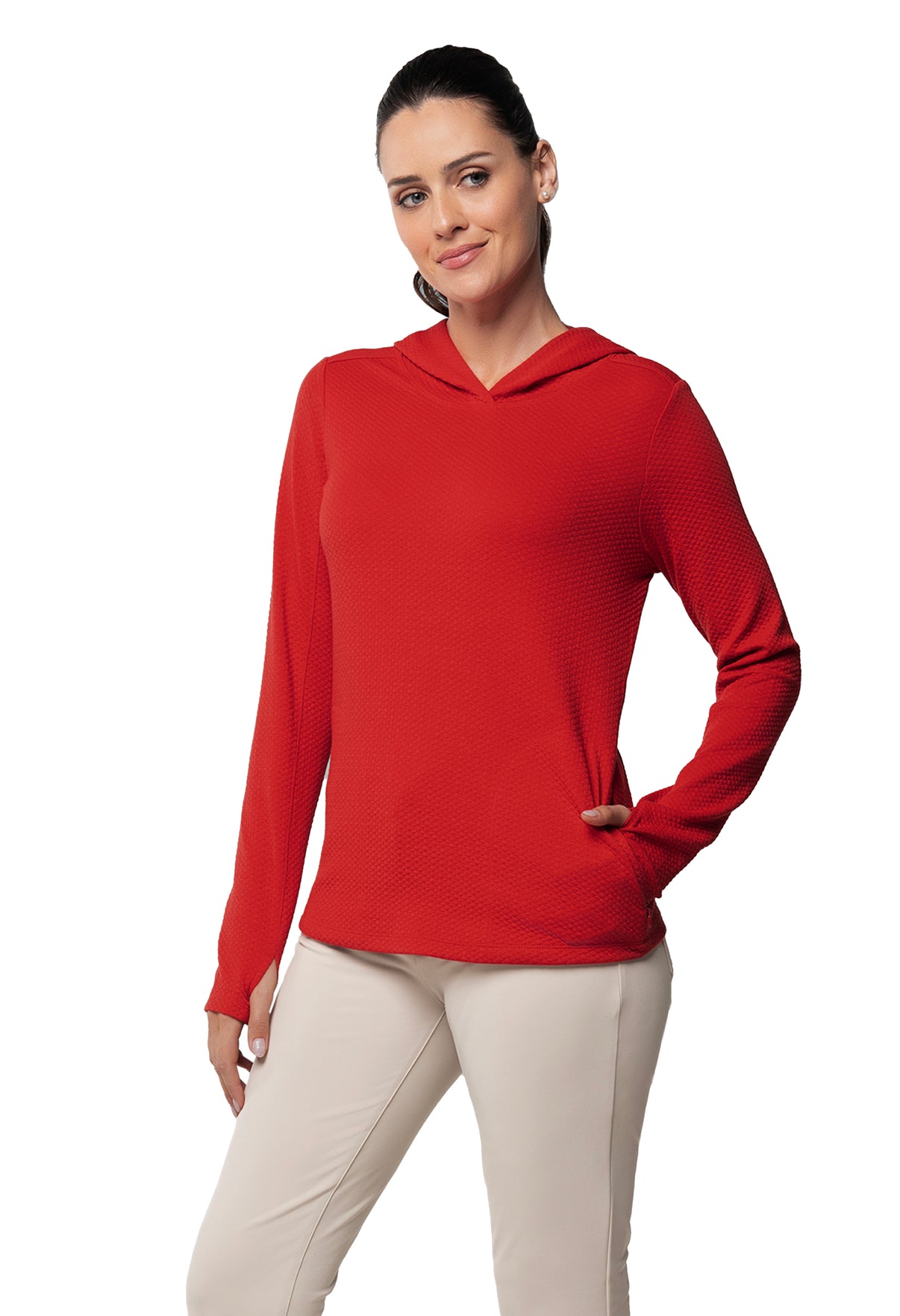 IBKÜL - Solid Popcorn Stitch Hoody - 30001 - Color: Red