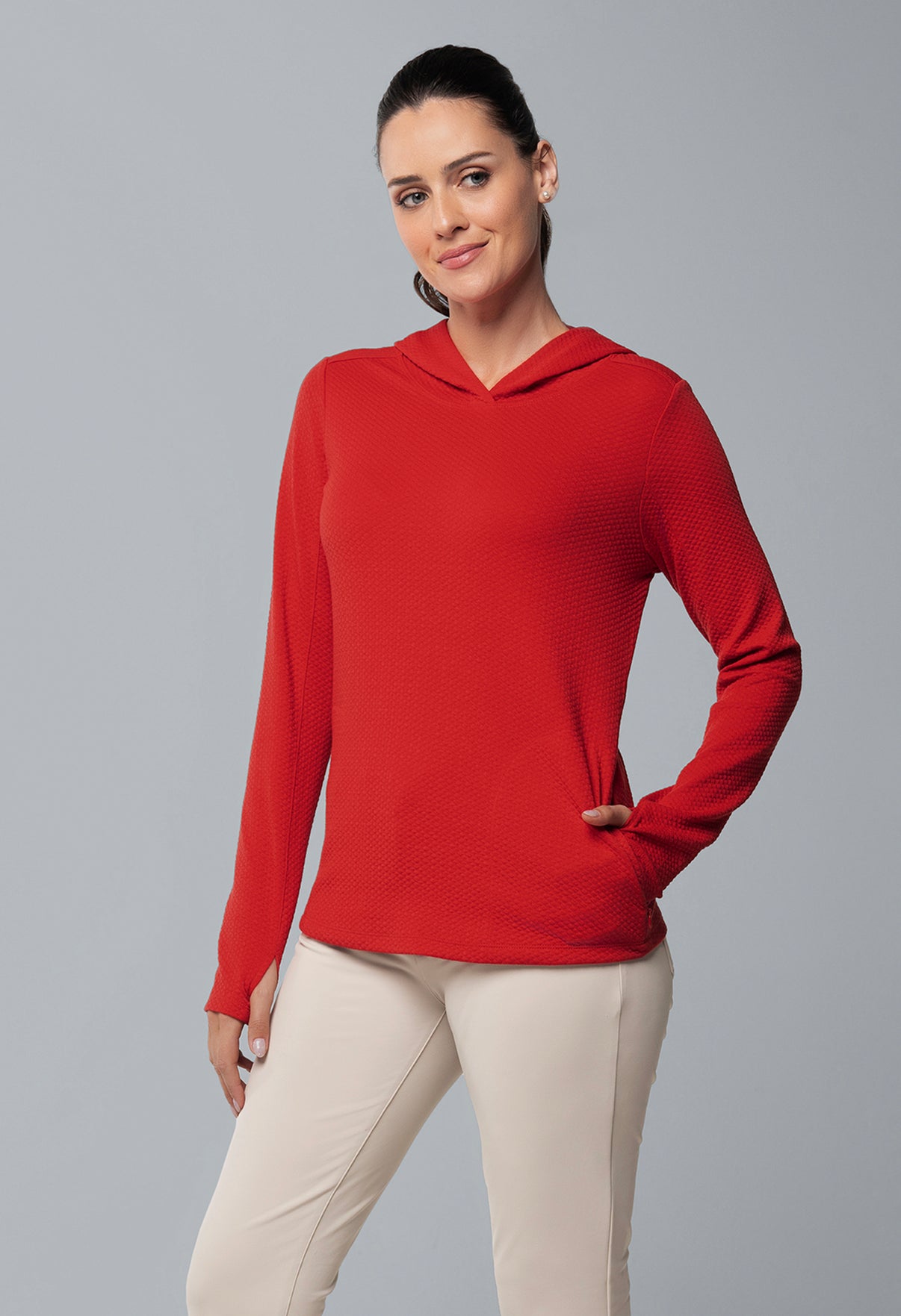 IBKÜL - Solid Popcorn Stitch Hoody - 30001 - Color: Red