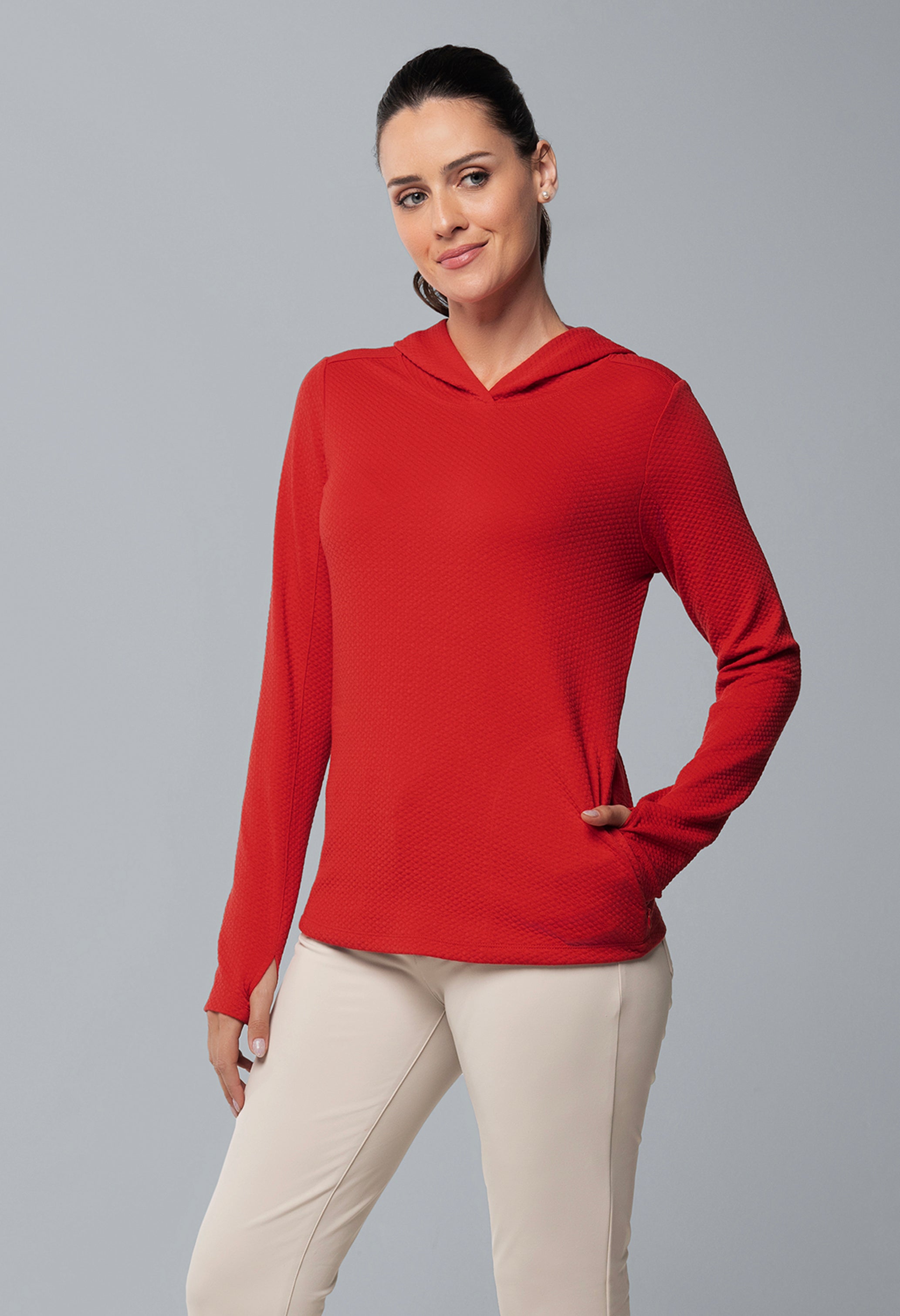 IBKÜL - Solid Popcorn Stitch Hoody - 30001 - Color: Red