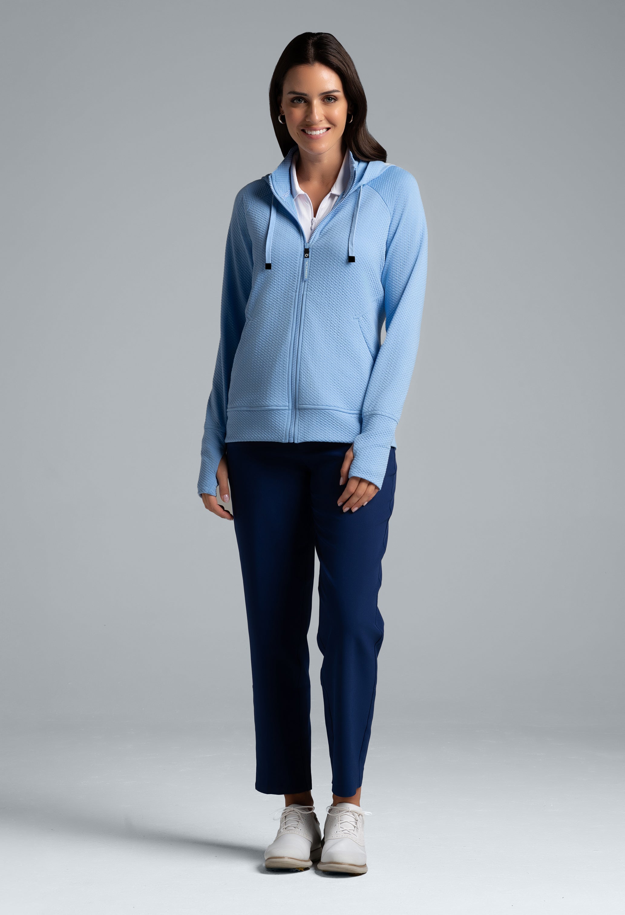 Solid Popcorn Stitch Zip Hoody Jacket