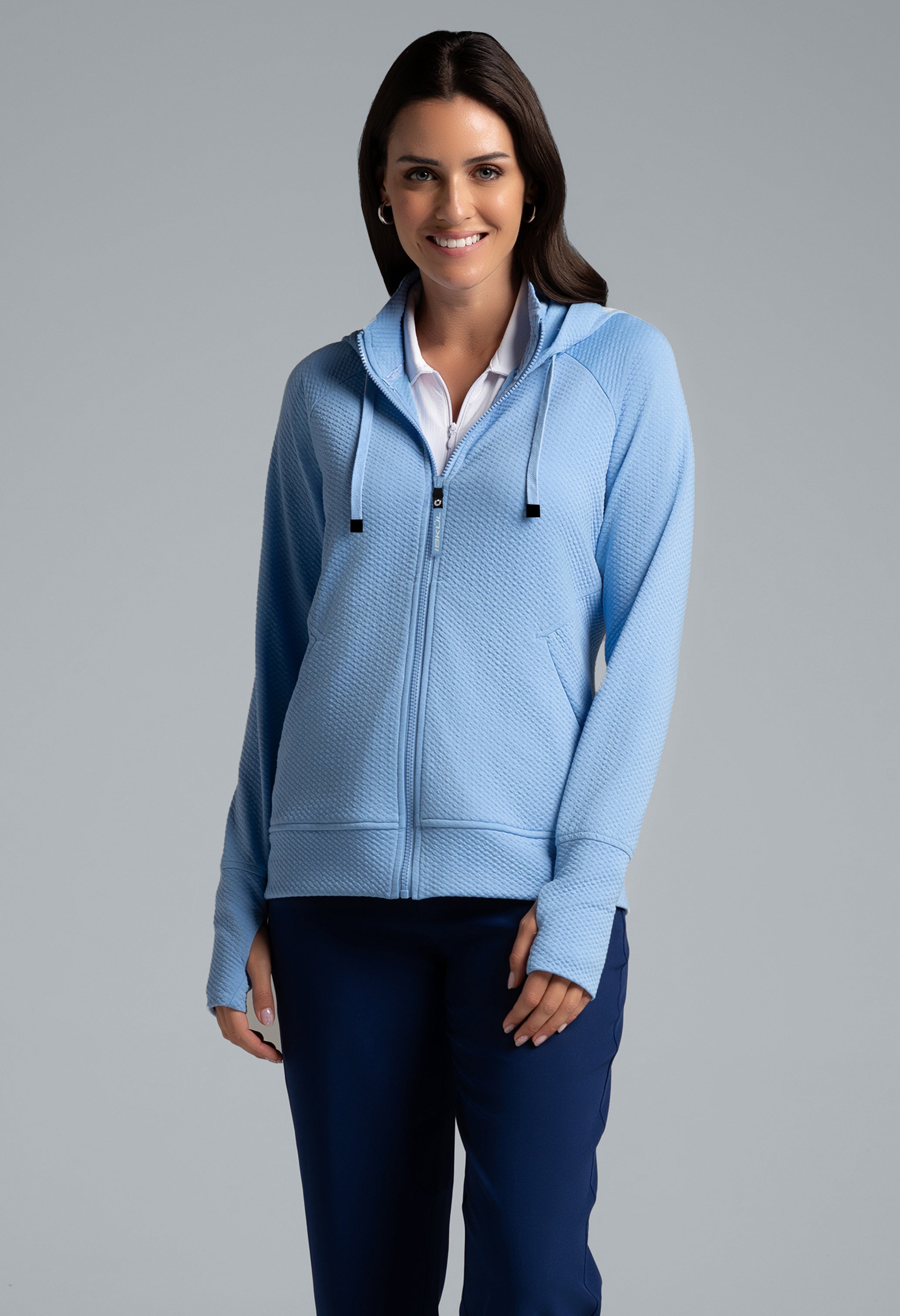 Solid Popcorn Stitch Zip Hoody Jacket