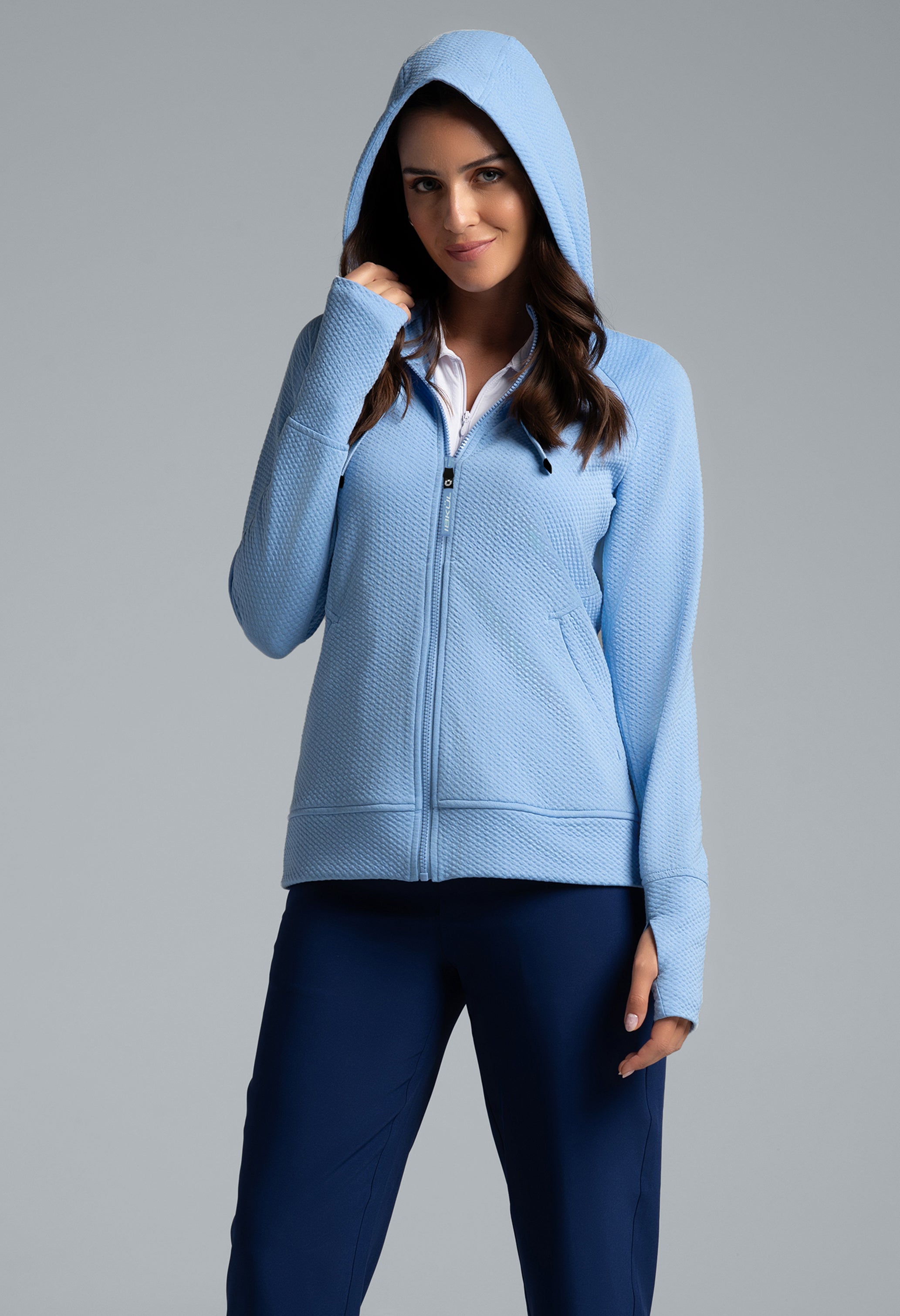 Solid Popcorn Stitch Zip Hoody Jacket