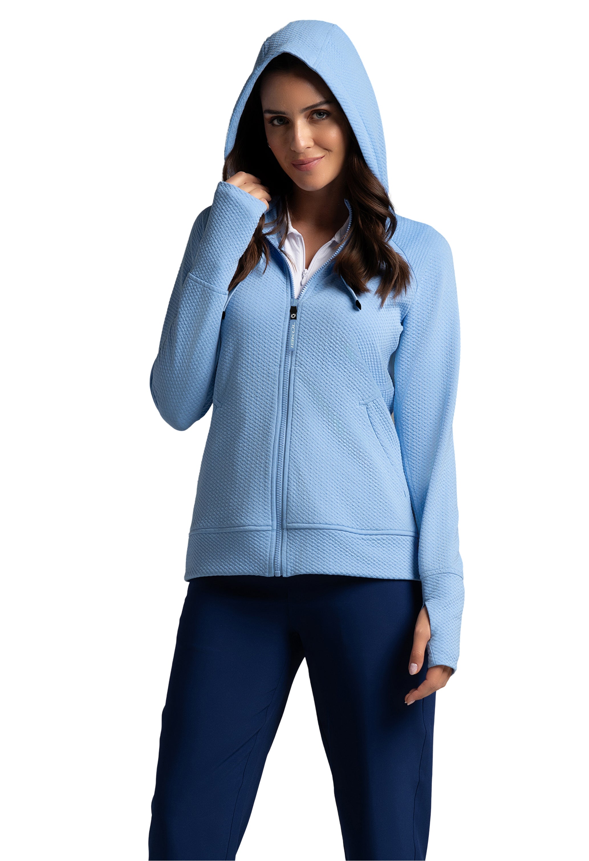 Solid Popcorn Stitch Zip Hoody Jacket