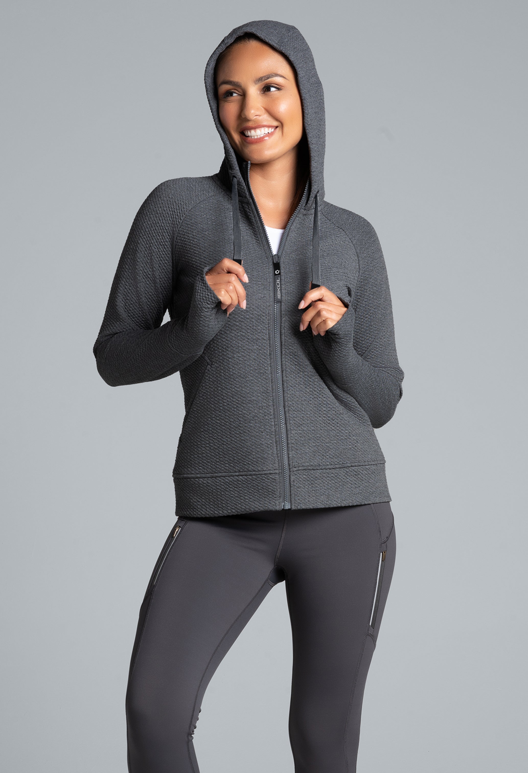 Solid Popcorn Stitch Zip Hoody Jacket