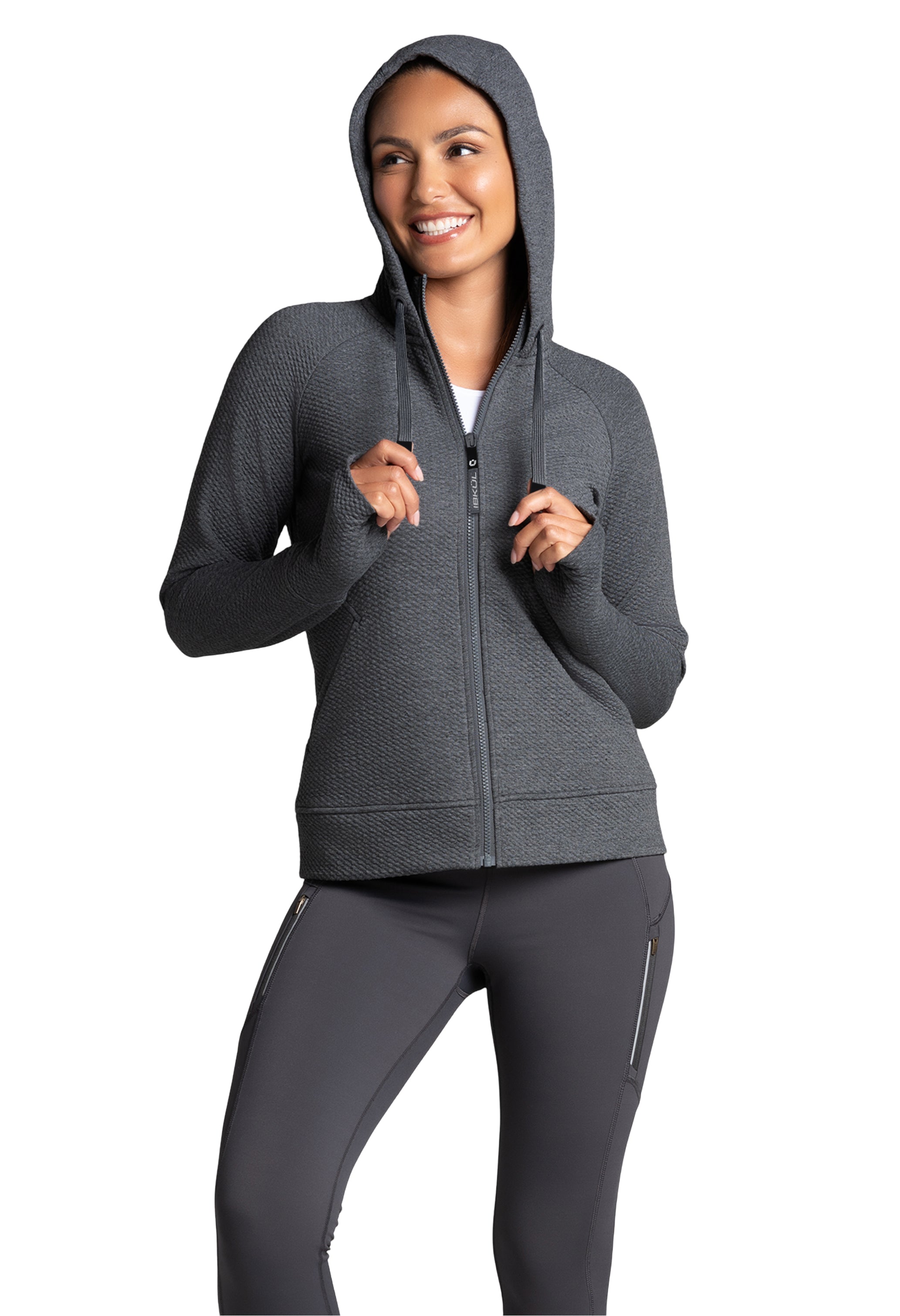 Solid Popcorn Stitch Zip Hoody Jacket