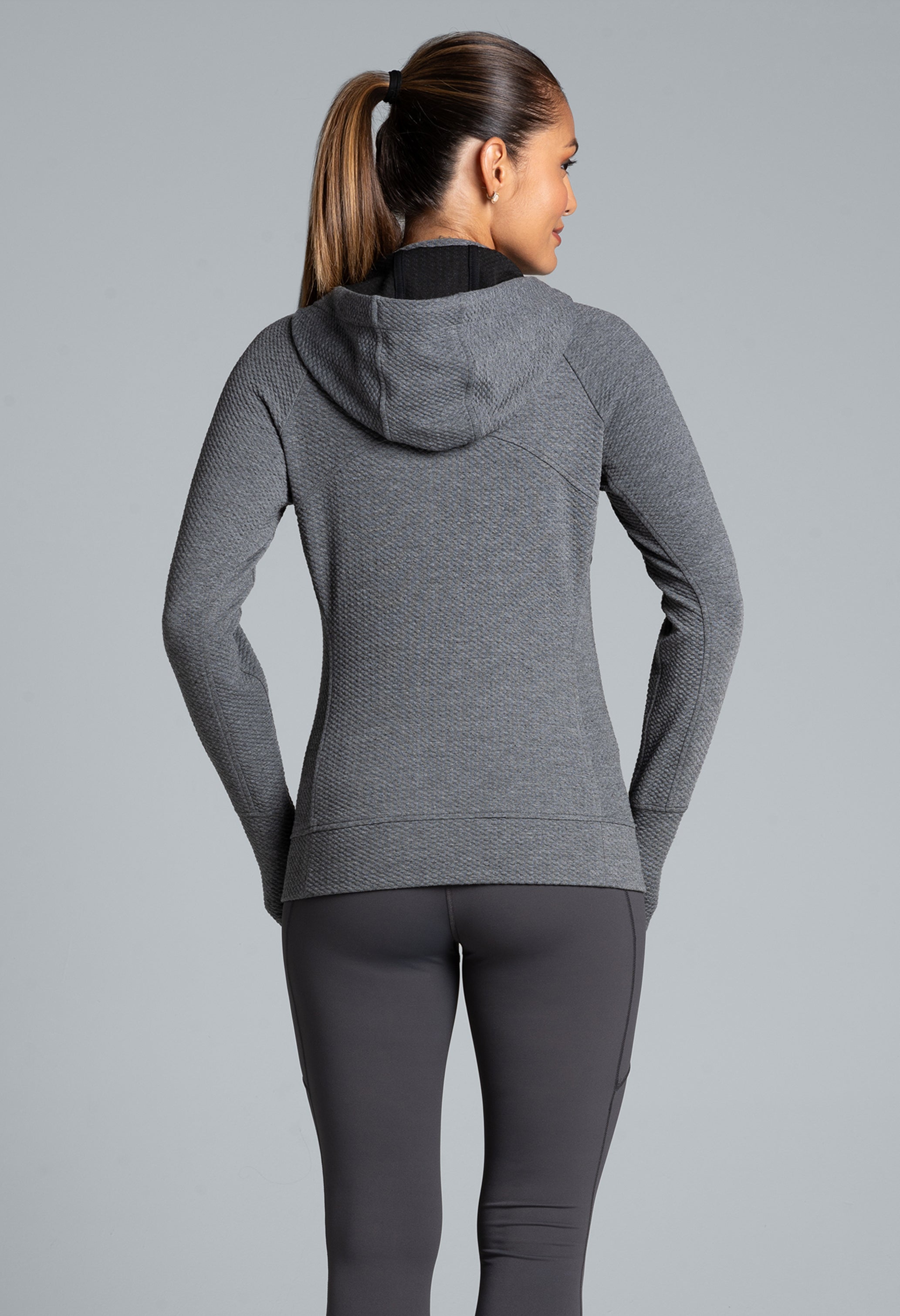 Solid Popcorn Stitch Zip Hoody Jacket
