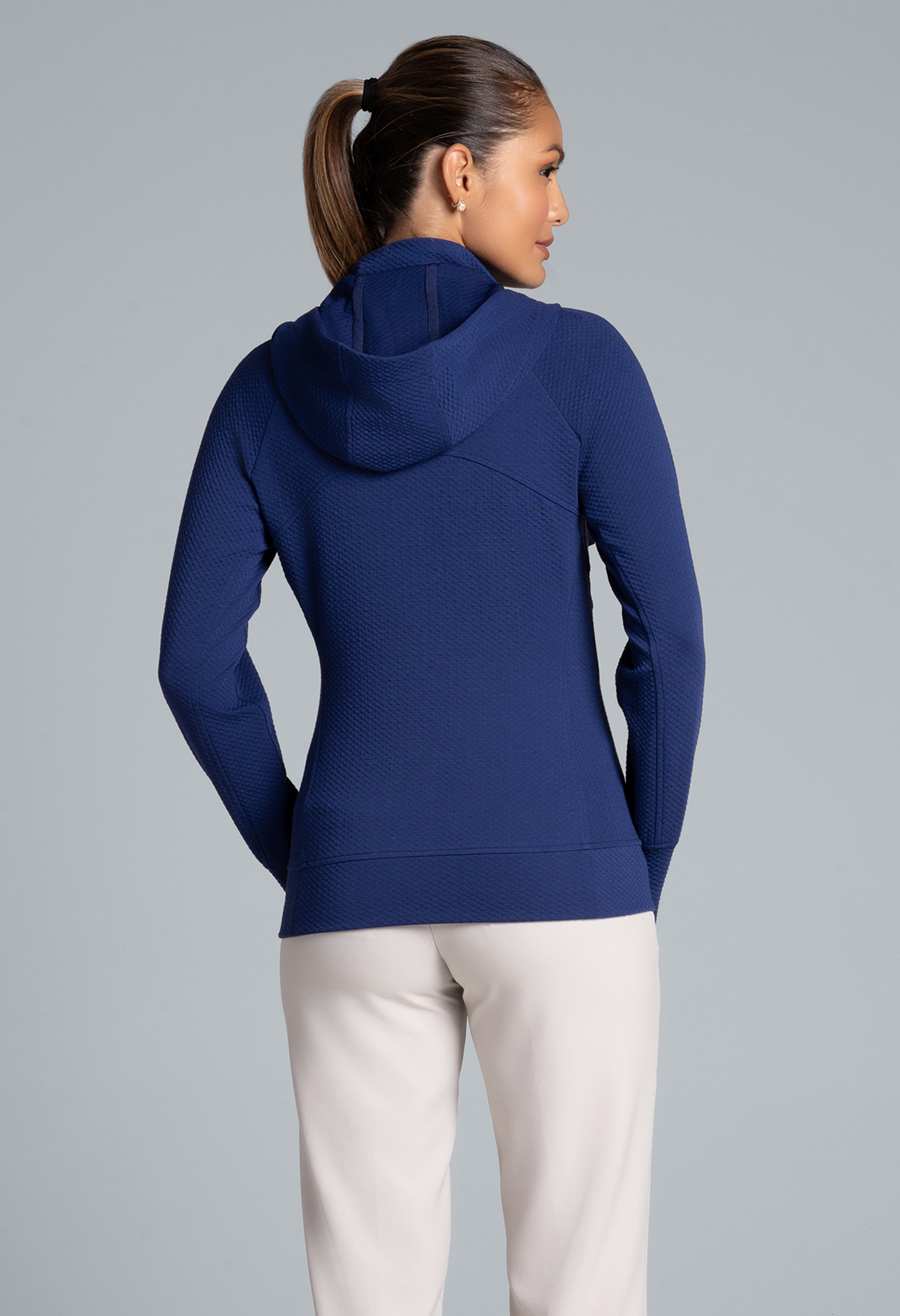 Solid Popcorn Stitch Zip Hoody Jacket