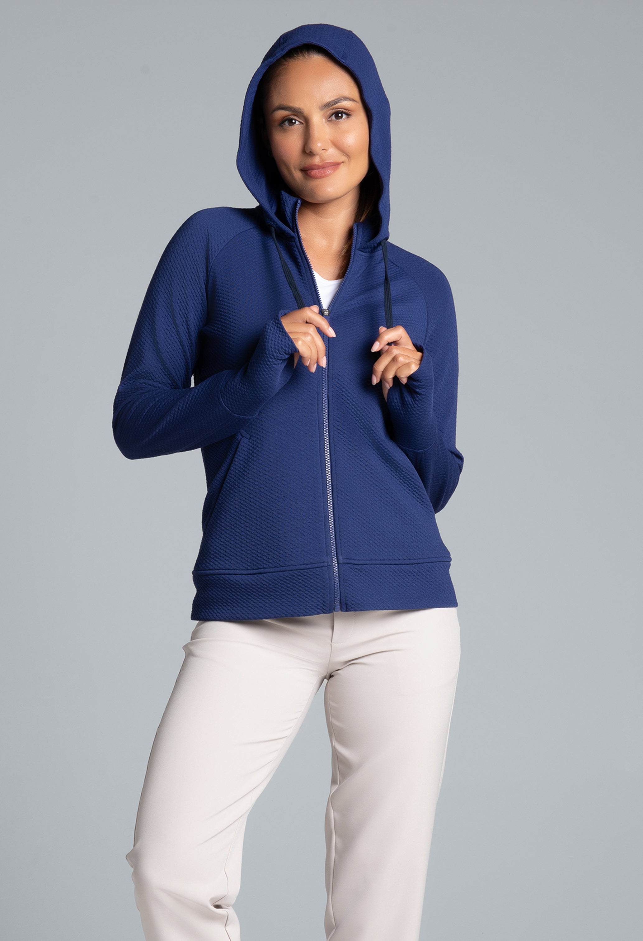 Solid Popcorn Stitch Zip Hoody Jacket