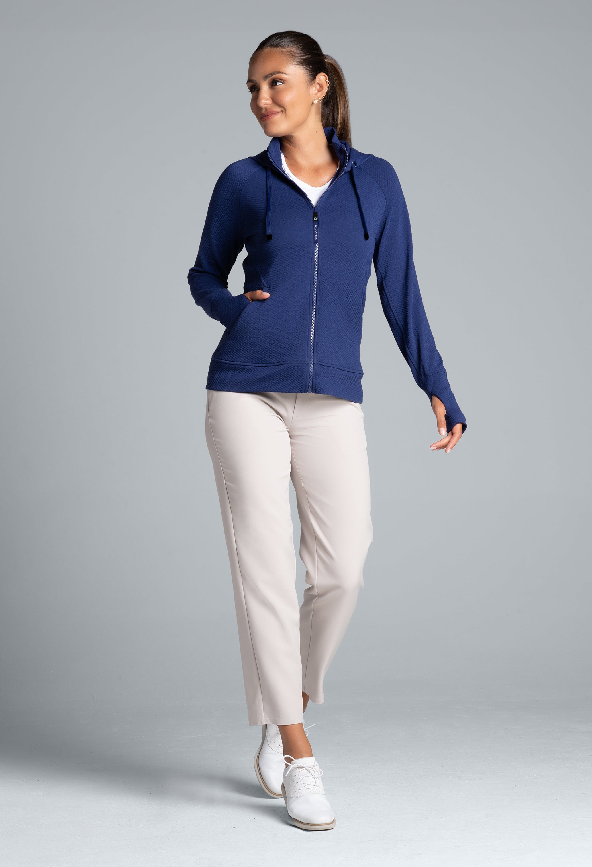 Solid Popcorn Stitch Zip Hoody Jacket
