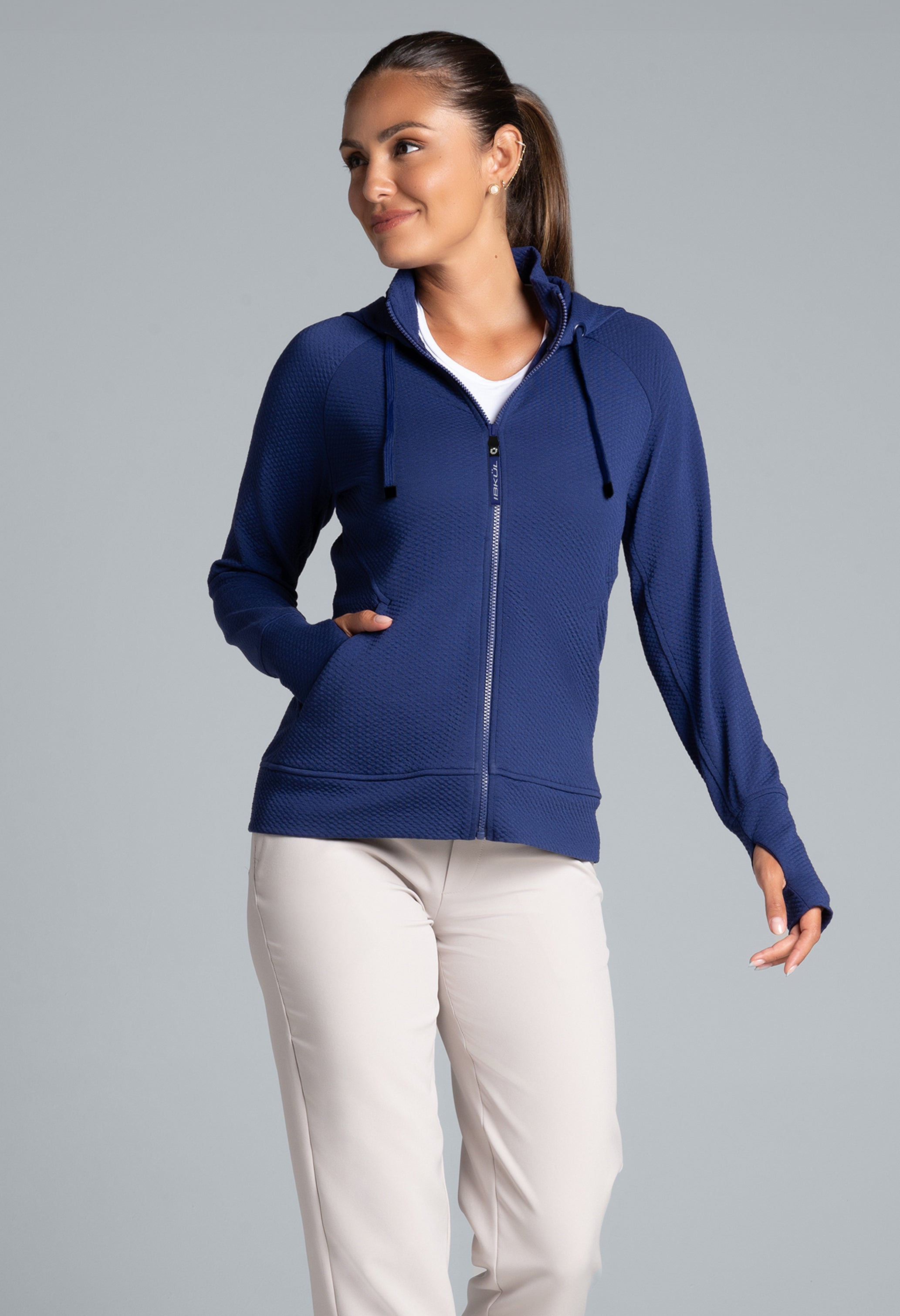 Solid Popcorn Stitch Zip Hoody Jacket