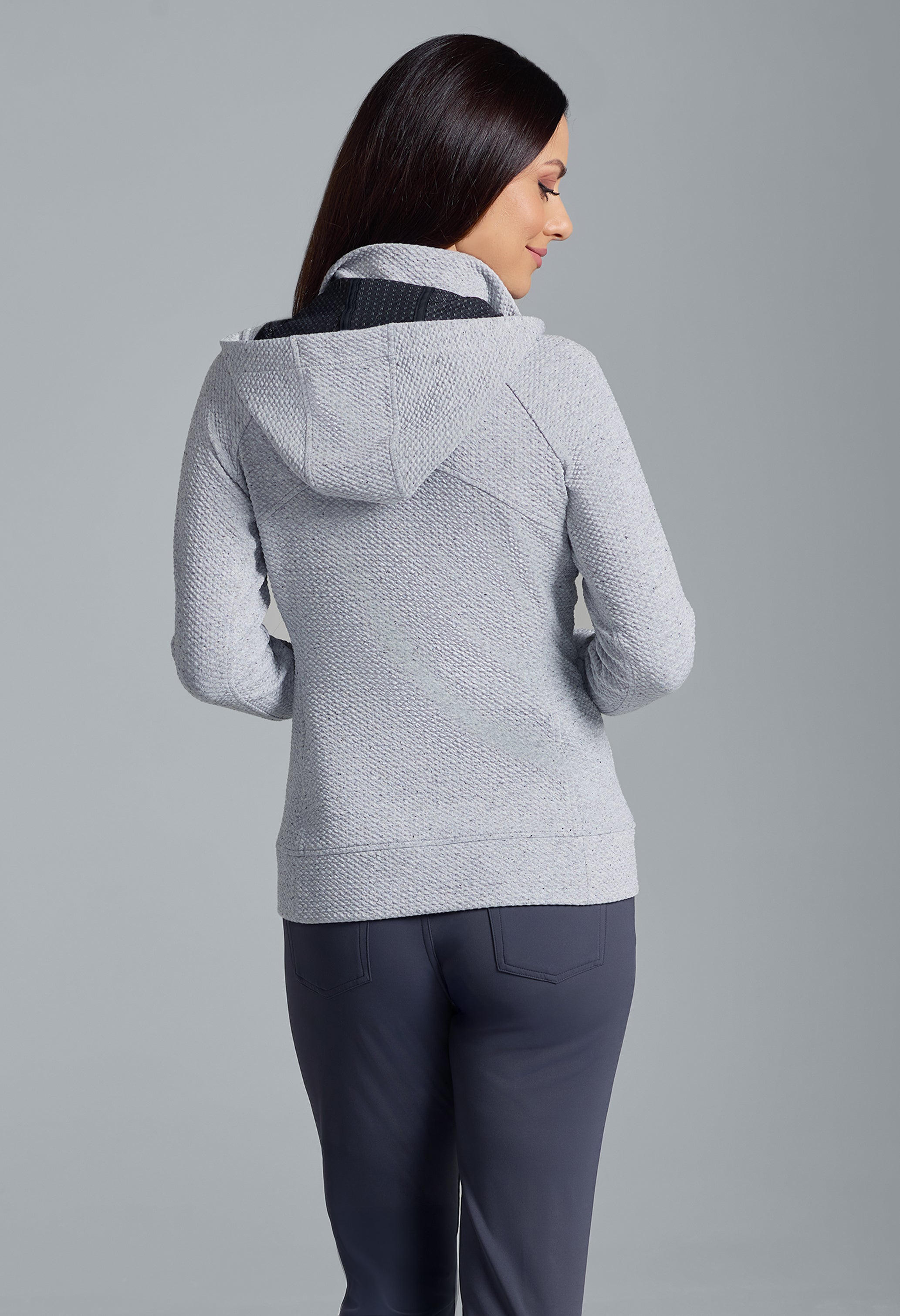 Solid Popcorn Stitch Zip Hoody Jacket