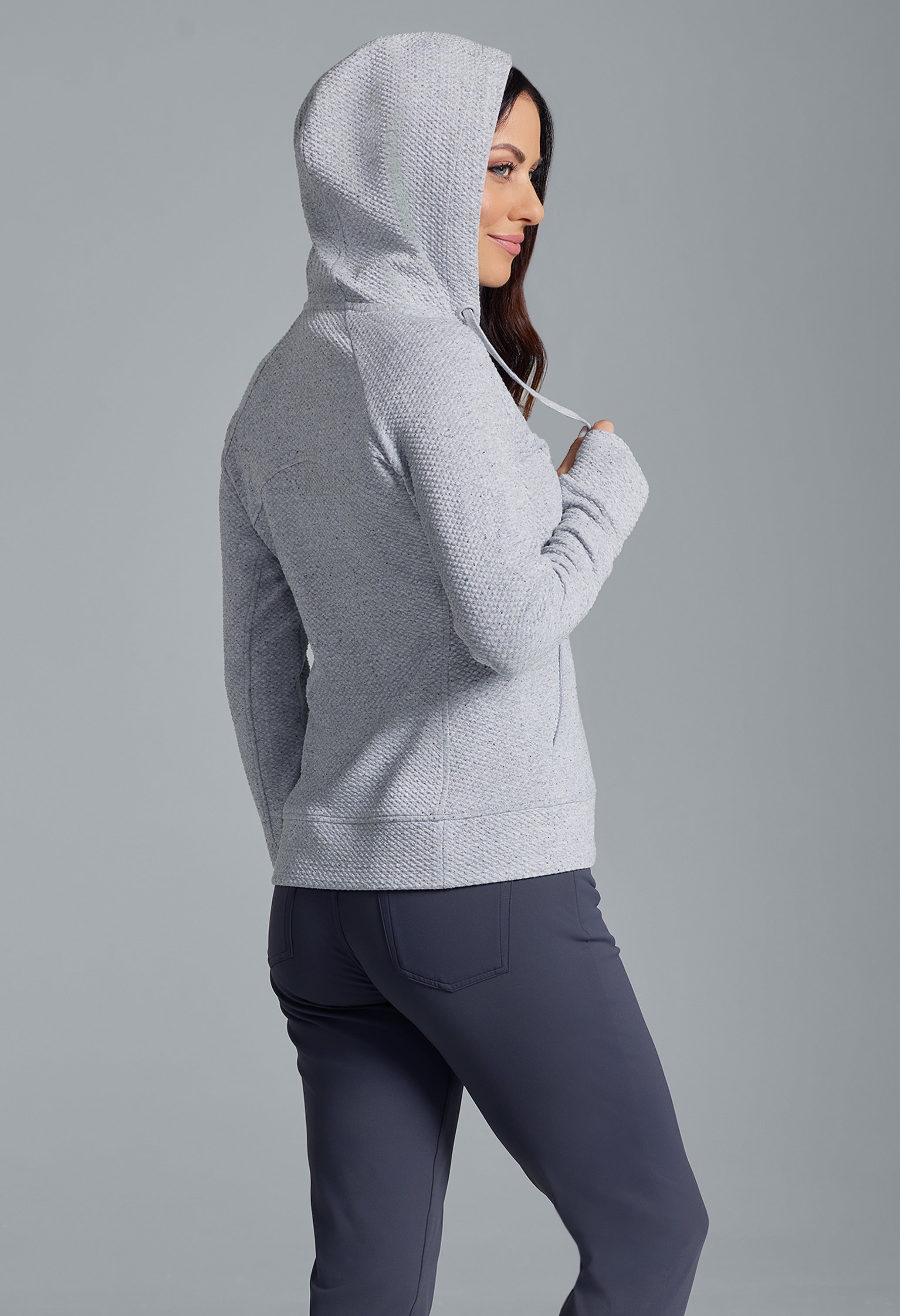 Solid Popcorn Stitch Zip Hoody Jacket