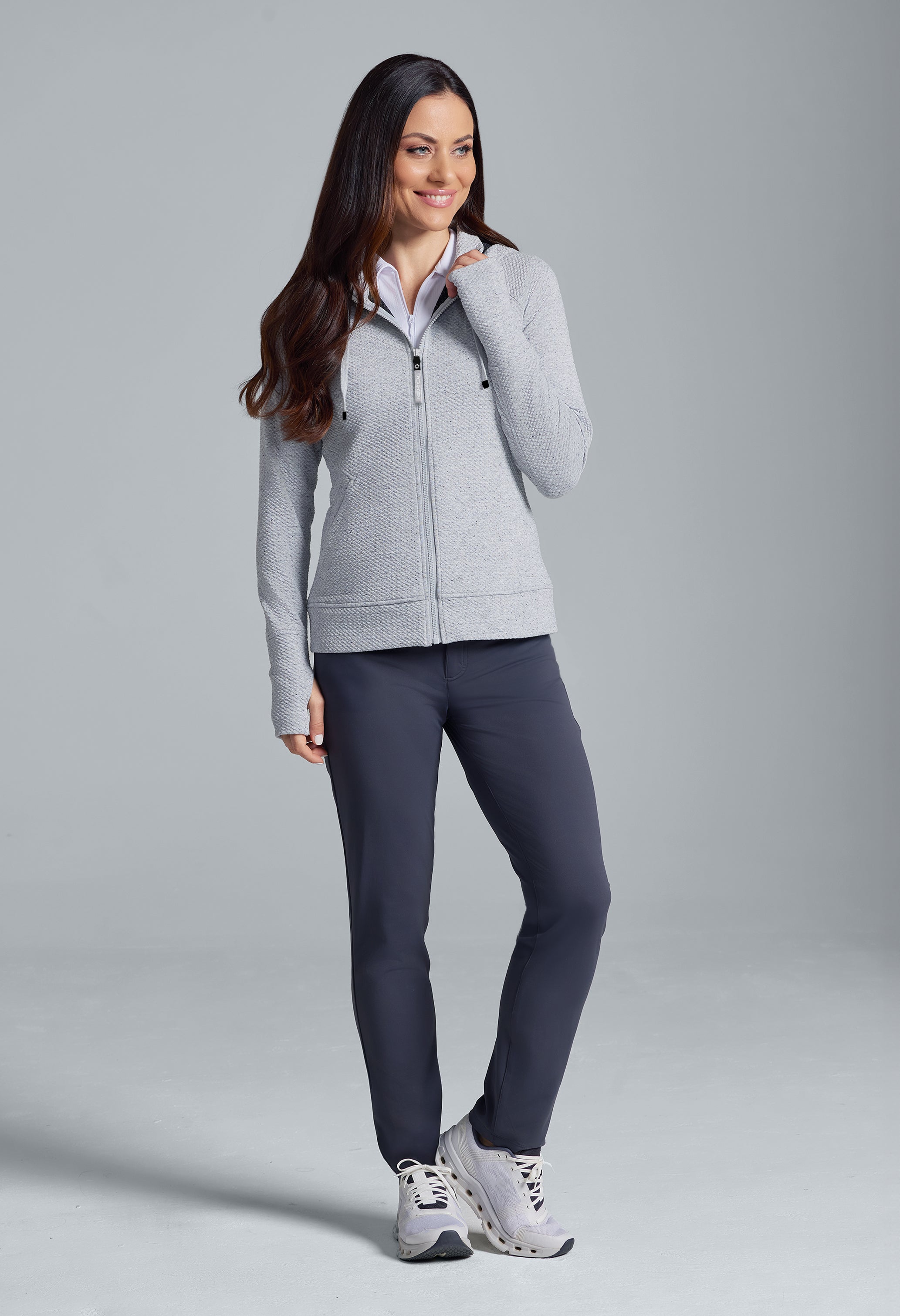 Solid Popcorn Stitch Zip Hoody Jacket