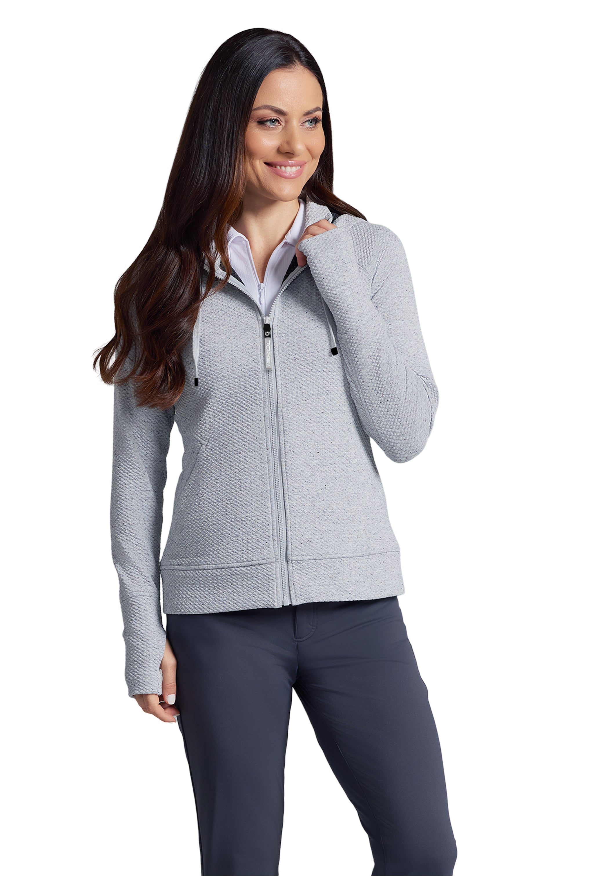 Solid Popcorn Stitch Zip Hoody Jacket