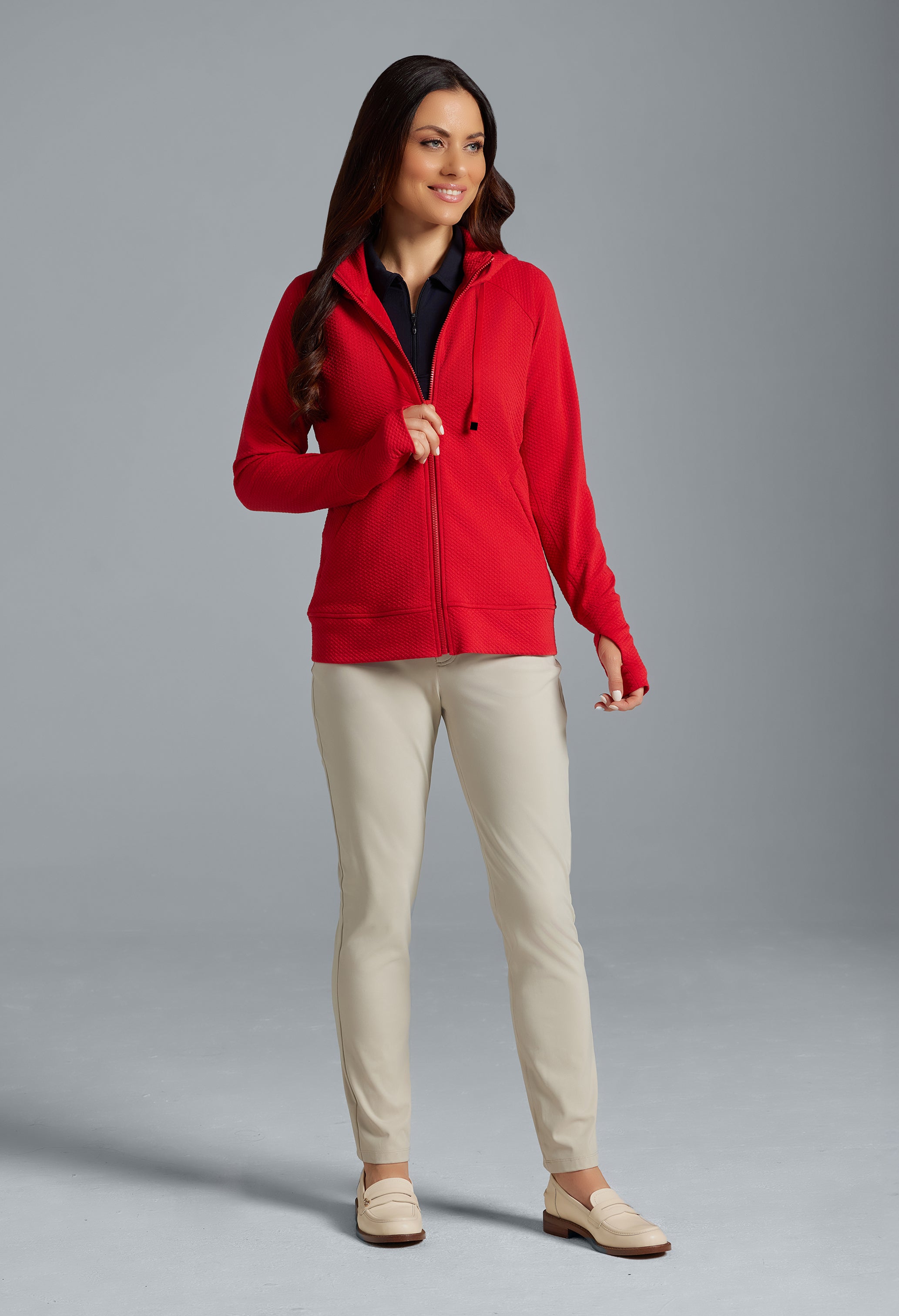 Solid Popcorn Stitch Zip Hoody Jacket