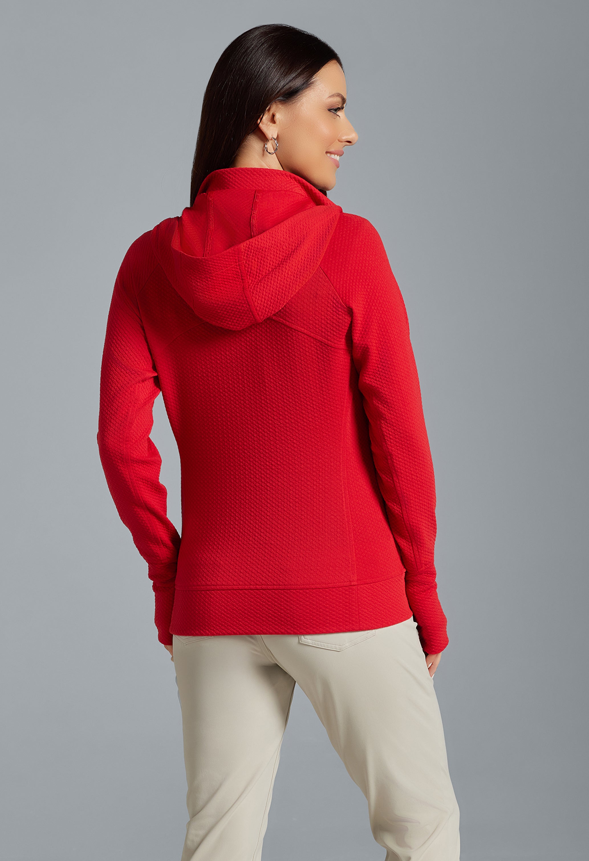 Solid Popcorn Stitch Zip Hoody Jacket