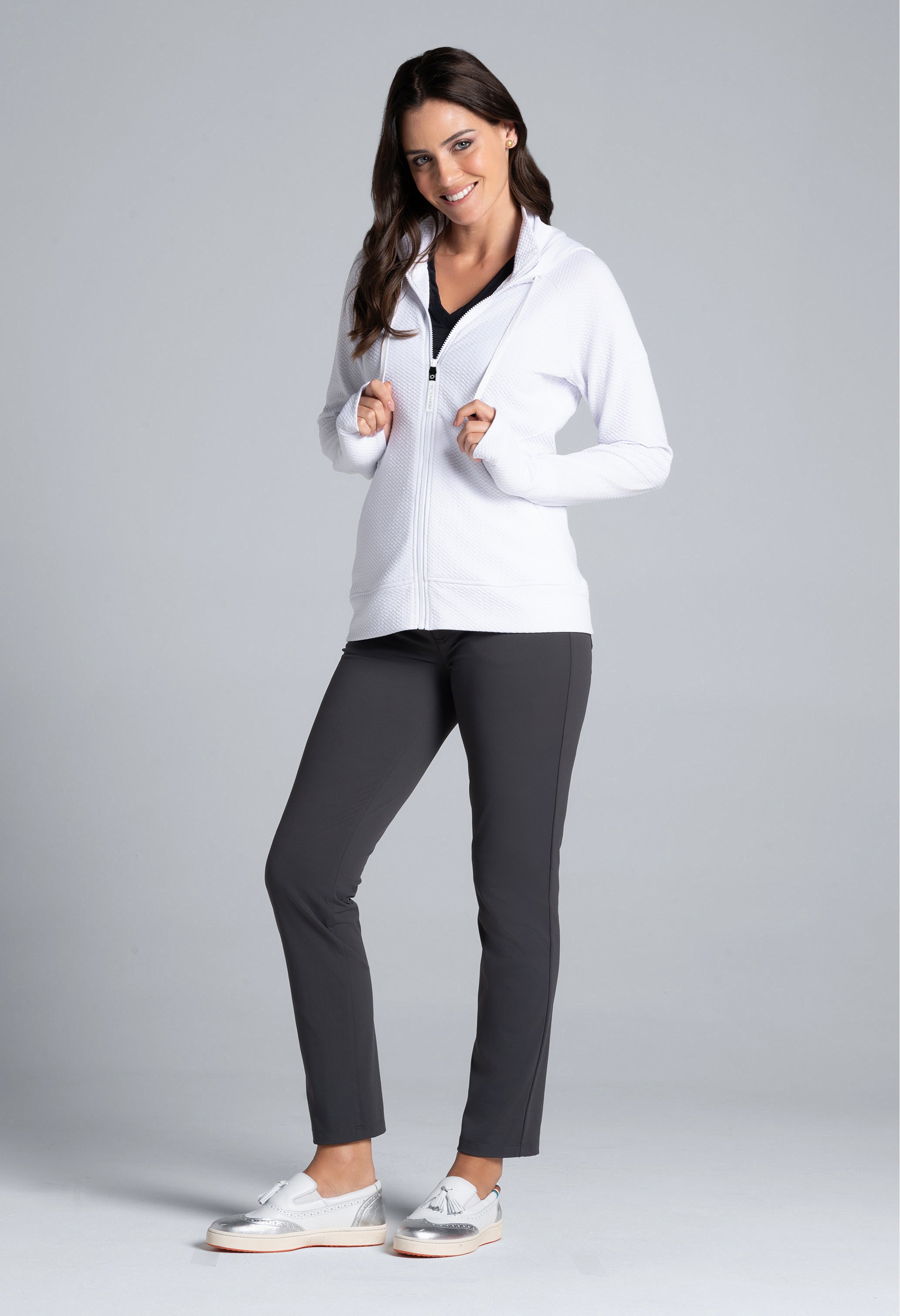 Solid Popcorn Stitch Zip Hoody Jacket - 38000 | IBKÜL