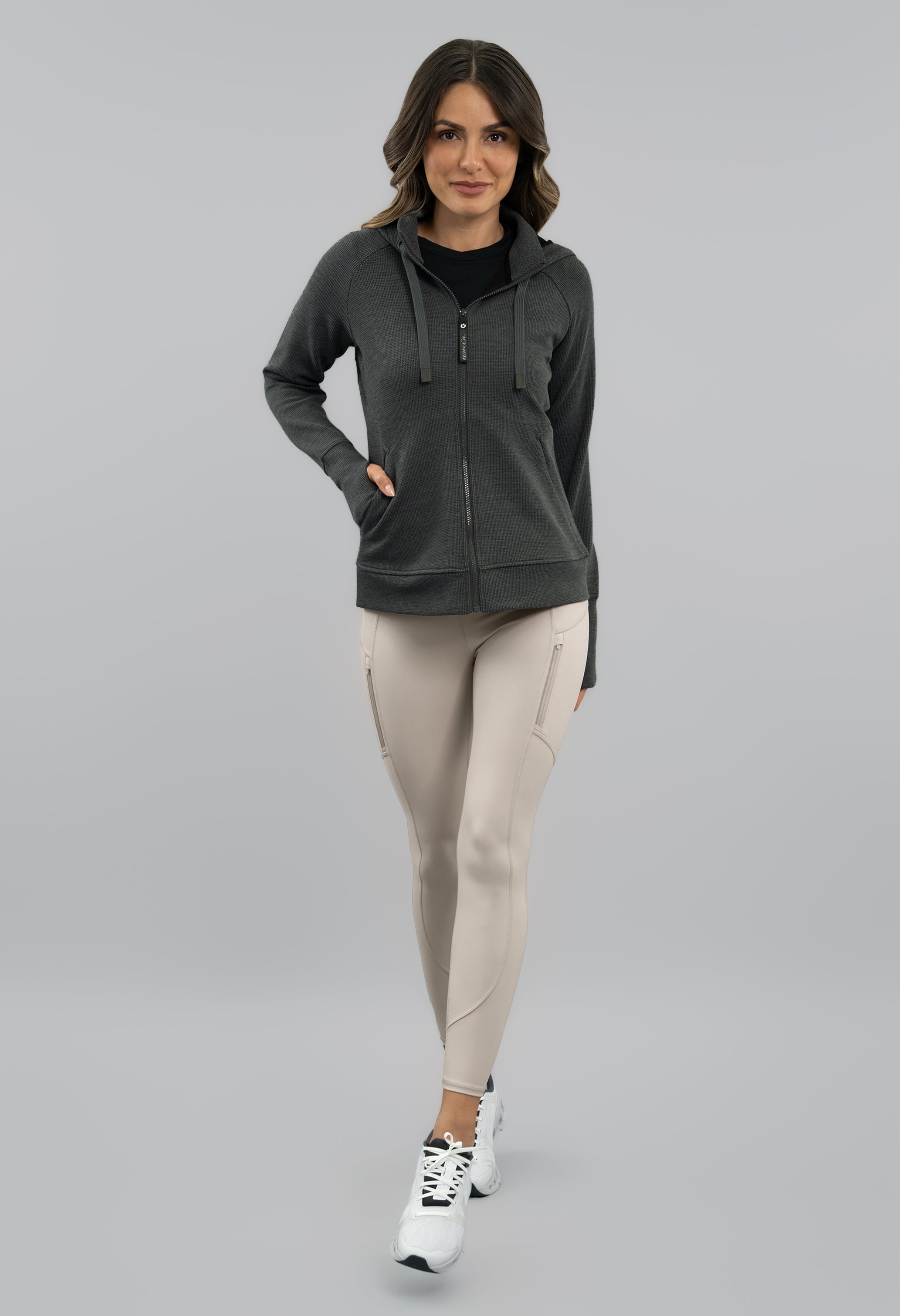 Micro Waffle Knit Zip Hoody Jacket