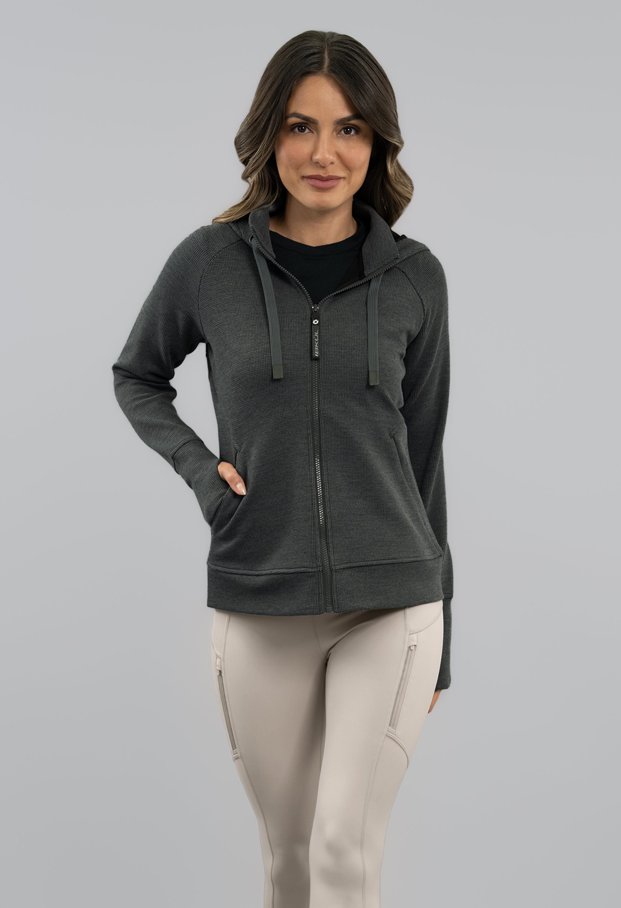Micro Waffle Knit Zip Hoody Jacket